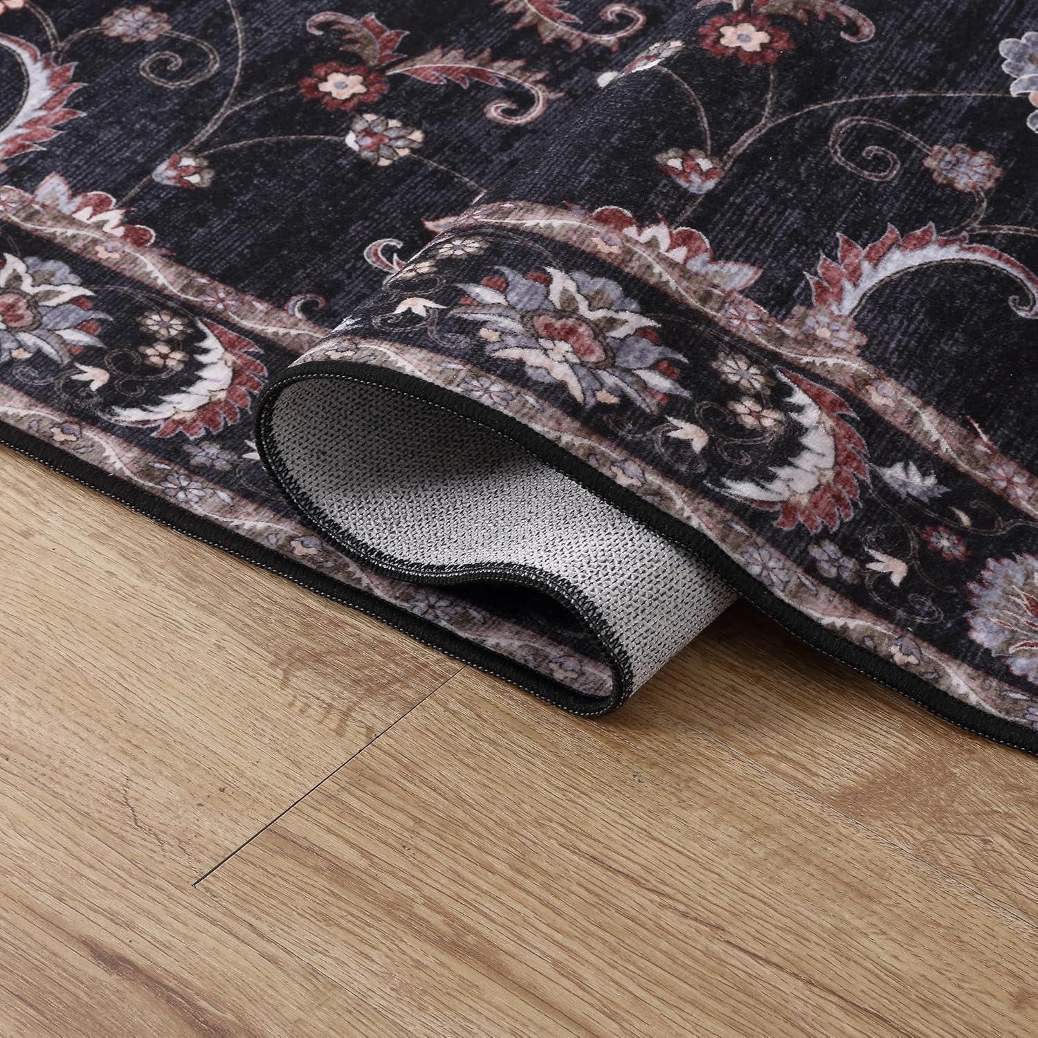 image:imageJONATHAN Y UltraSoft MachineWashable Rug with NonSkid Backing Dark GrayMulti 5x8 Arabella Vintage Floral Border NonShedding Velvet Luxury Feel for Living Room Dining Room Bedroom VOR107G5Dark GrayMulti
