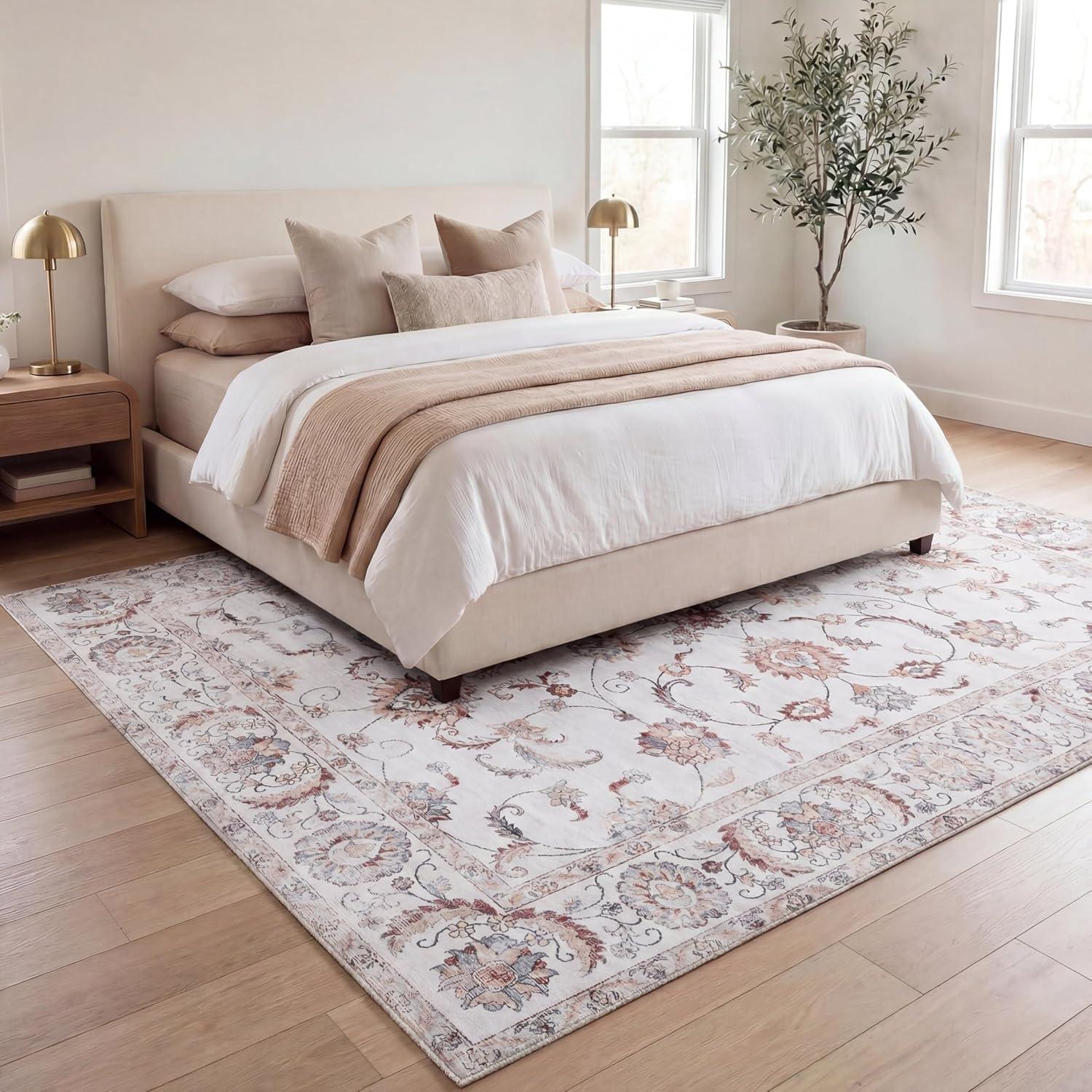 image:imageJONATHAN Y UltraSoft MachineWashable Rug with NonSkid Backing Dark GrayMulti 5x8 Arabella Vintage Floral Border NonShedding Velvet Luxury Feel for Living Room Dining Room Bedroom VOR107G5CreamTerra