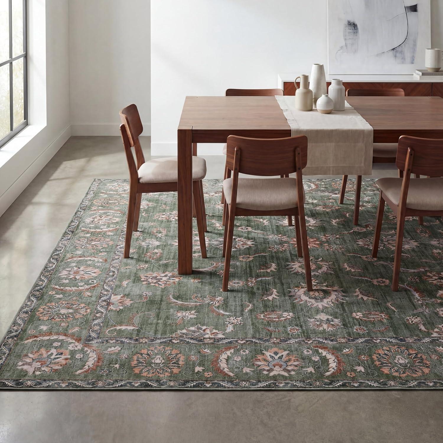 image:imageJONATHAN Y UltraSoft MachineWashable Rug with NonSkid Backing Dark GrayMulti 5x8 Arabella Vintage Floral Border NonShedding Velvet Luxury Feel for Living Room Dining Room Bedroom VOR107G5GreenBrown