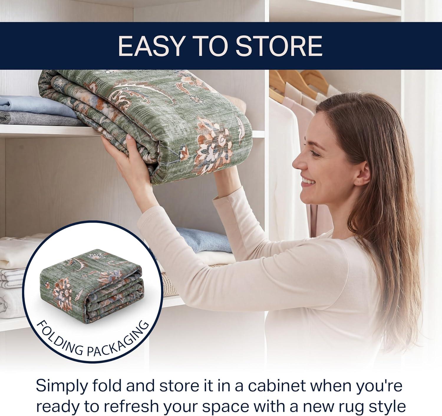 image:imageJONATHAN Y UltraSoft MachineWashable Rug with NonSkid Backing Dark GrayMulti 5x8 Arabella Vintage Floral Border NonShedding Velvet Luxury Feel for Living Room Dining Room Bedroom VOR107G5GreenBrown