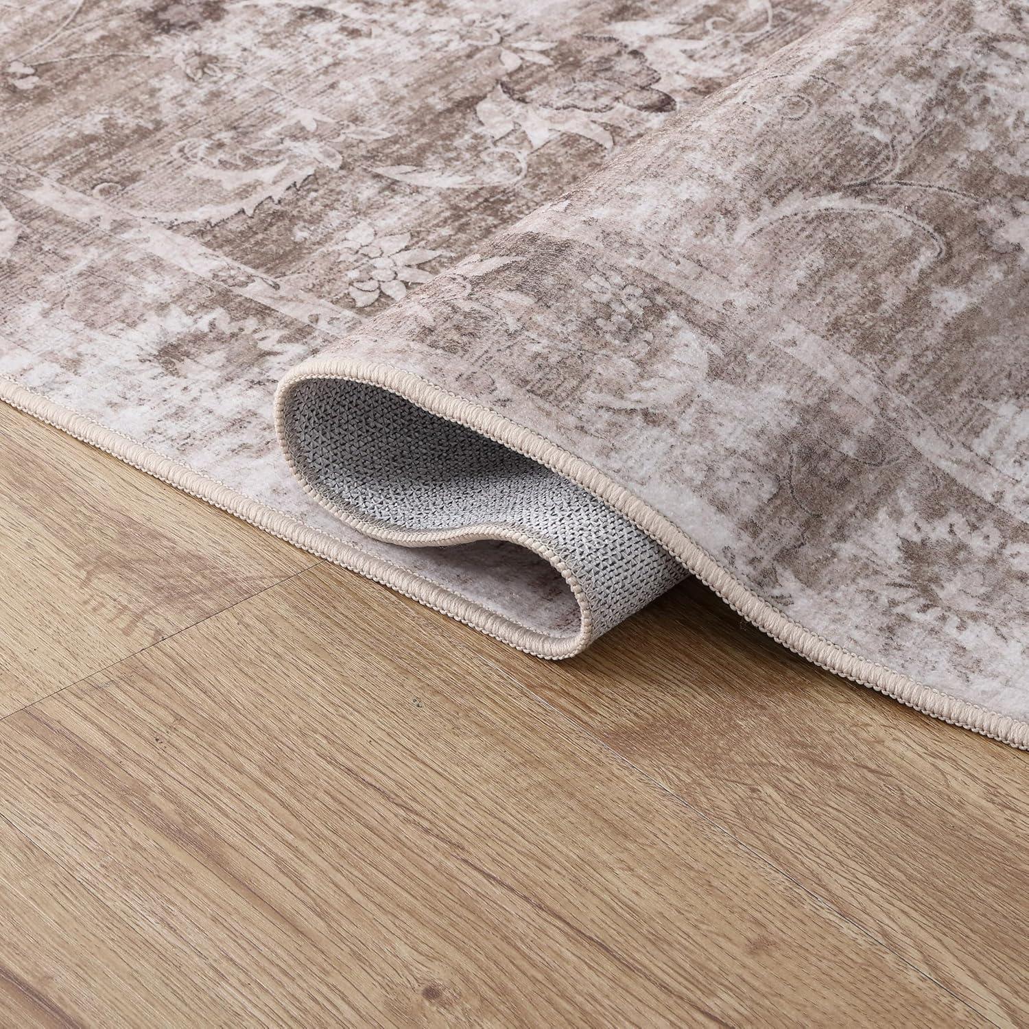 image:imageJONATHAN Y UltraSoft MachineWashable Rug with NonSkid Backing Dark GrayMulti 5x8 Arabella Vintage Floral Border NonShedding Velvet Luxury Feel for Living Room Dining Room Bedroom VOR107G5BeigeCream