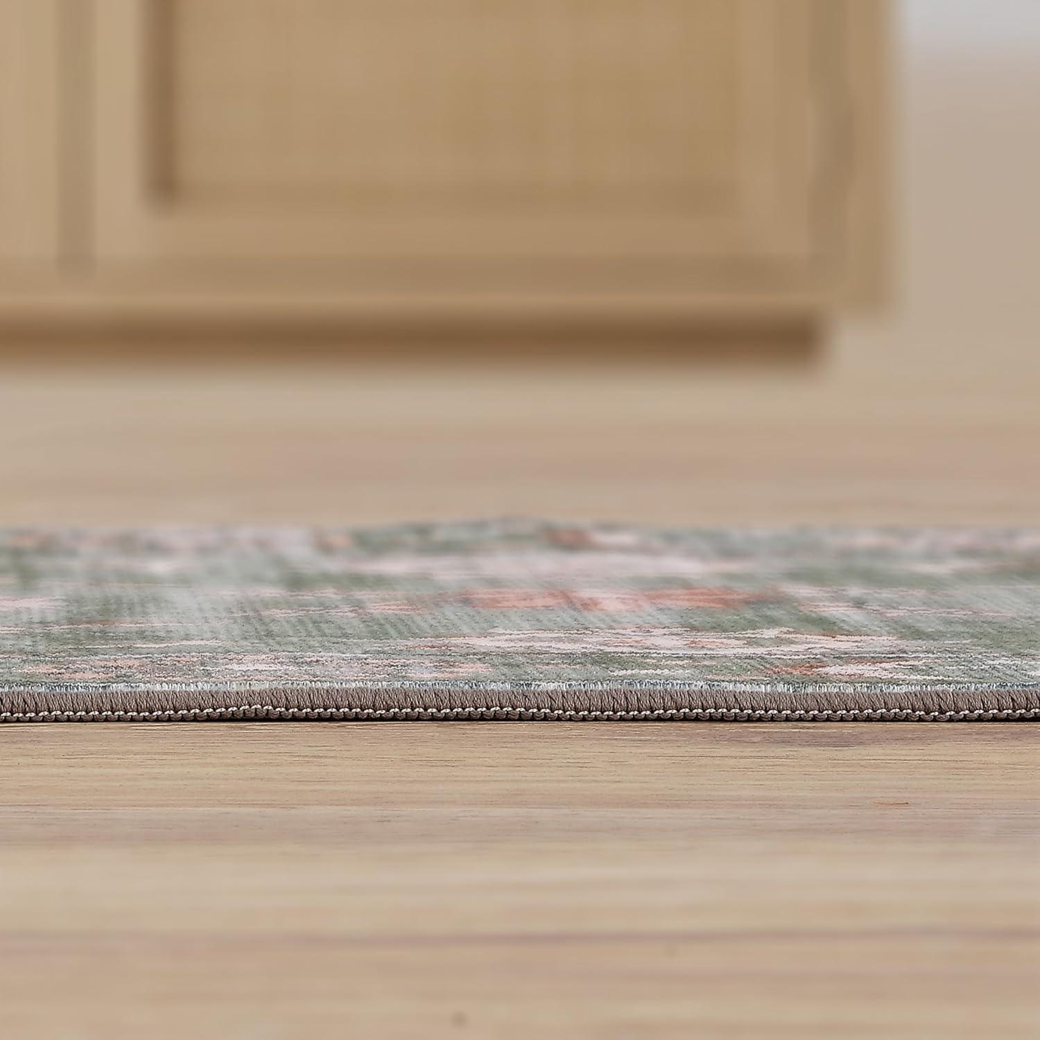 image:imageJONATHAN Y UltraSoft MachineWashable Rug with NonSkid Backing Dark GrayMulti 5x8 Arabella Vintage Floral Border NonShedding Velvet Luxury Feel for Living Room Dining Room Bedroom VOR107G5GreenBrown
