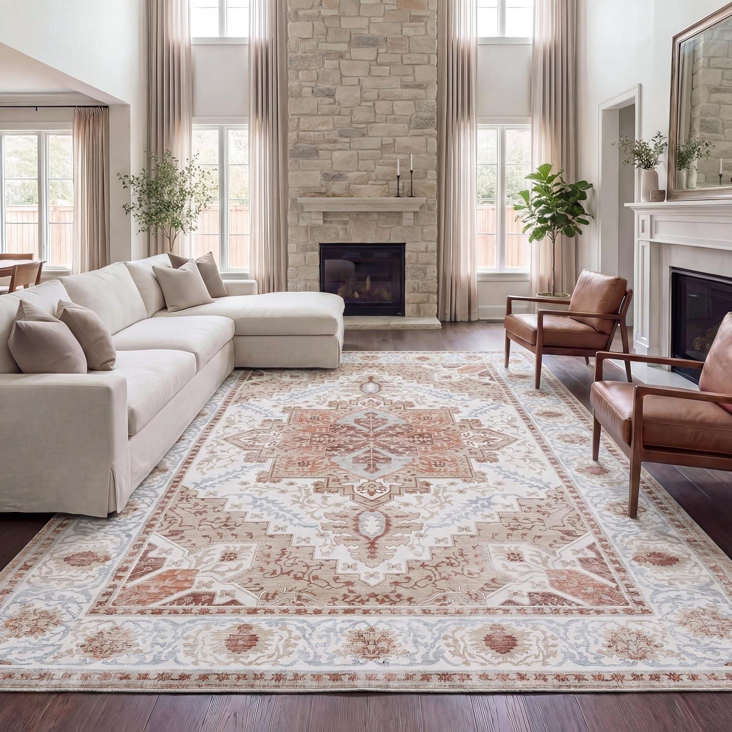 image:imageJONATHAN Y UltraSoft MachineWashable Rug with NonSkid Backing Dark GrayMulti 5x8 Eleanor Vintage Medallion Border NonShedding Velvet Luxury Feel for Living Room Dining Room BedroomCreamTerra