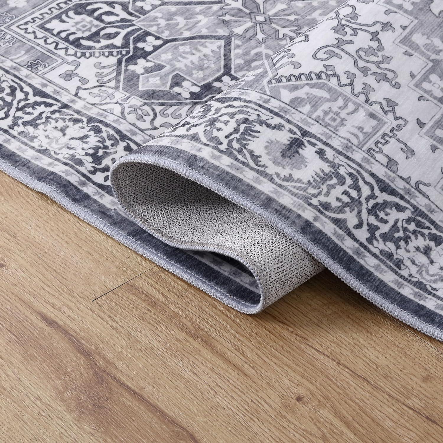 image:imageJONATHAN Y UltraSoft MachineWashable Rug with NonSkid Backing Dark GrayMulti 5x8 Eleanor Vintage Medallion Border NonShedding Velvet Luxury Feel for Living Room Dining Room BedroomIvoryGray