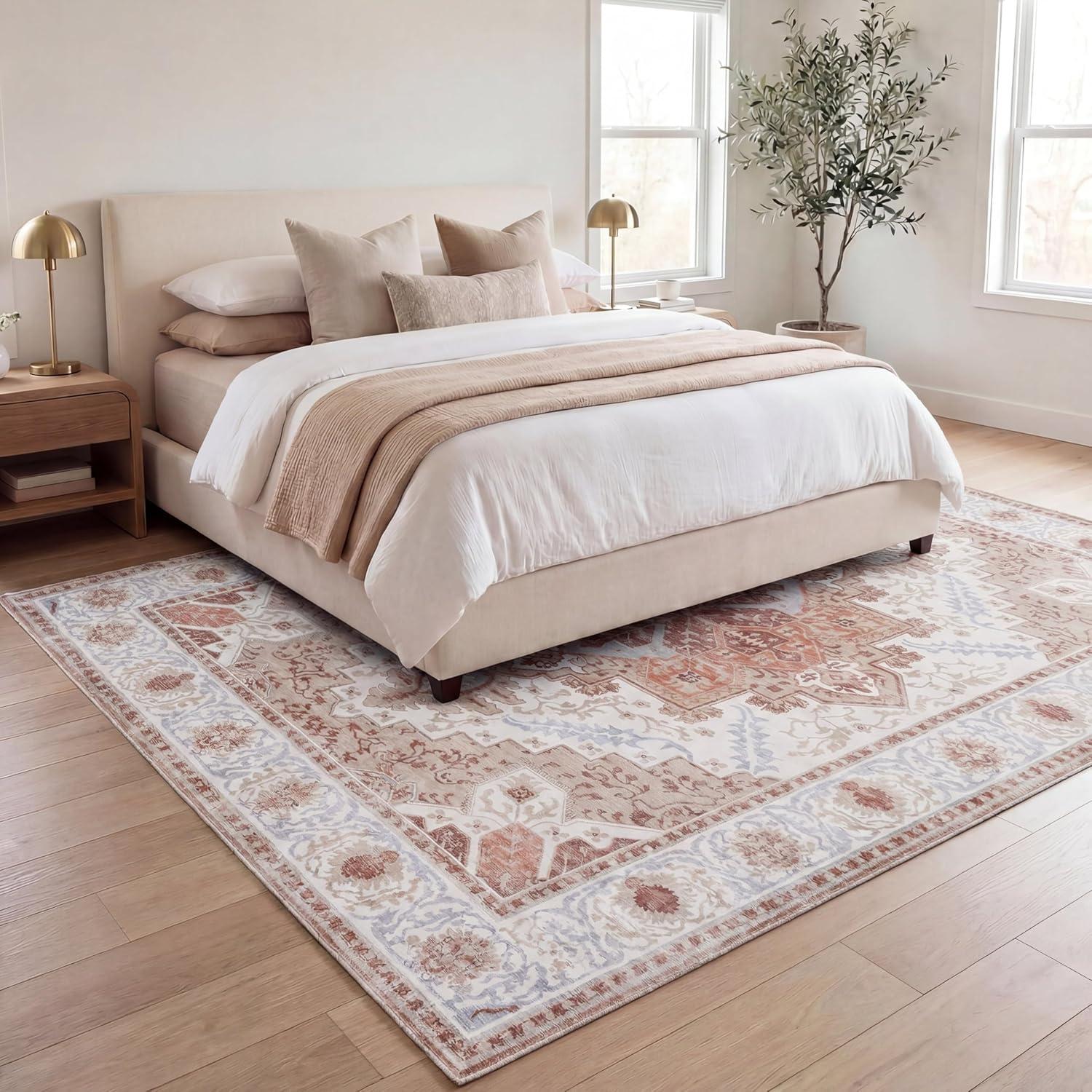 image:imageJONATHAN Y UltraSoft MachineWashable Rug with NonSkid Backing Dark GrayMulti 5x8 Eleanor Vintage Medallion Border NonShedding Velvet Luxury Feel for Living Room Dining Room BedroomCreamTerra