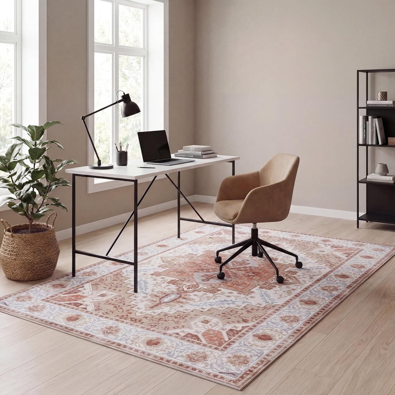 image:imageJONATHAN Y UltraSoft MachineWashable Rug with NonSkid Backing Dark GrayMulti 5x8 Eleanor Vintage Medallion Border NonShedding Velvet Luxury Feel for Living Room Dining Room BedroomCreamTerra