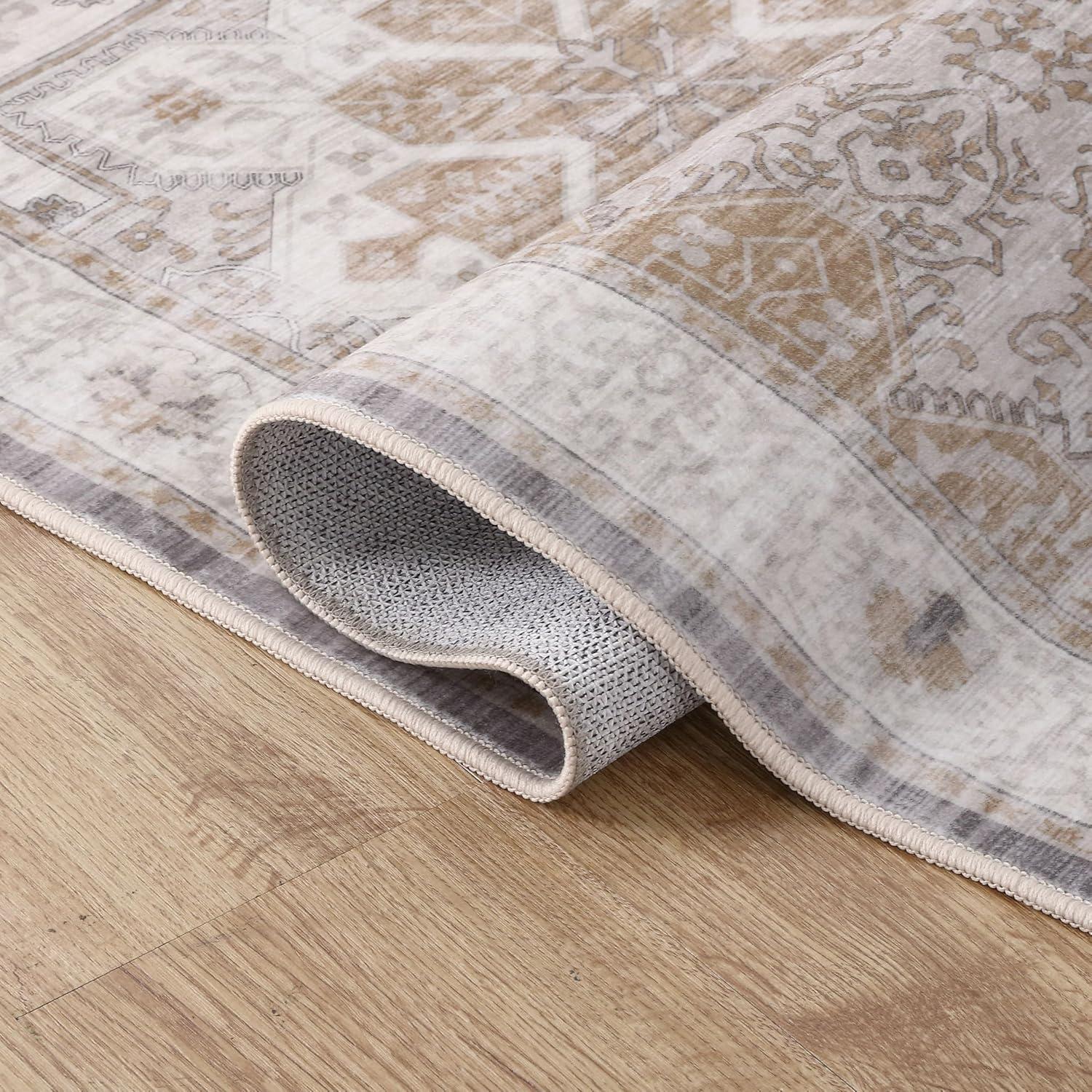 image:imageJONATHAN Y UltraSoft MachineWashable Rug with NonSkid Backing Dark GrayMulti 5x8 Eleanor Vintage Medallion Border NonShedding Velvet Luxury Feel for Living Room Dining Room BedroomCreamBeige