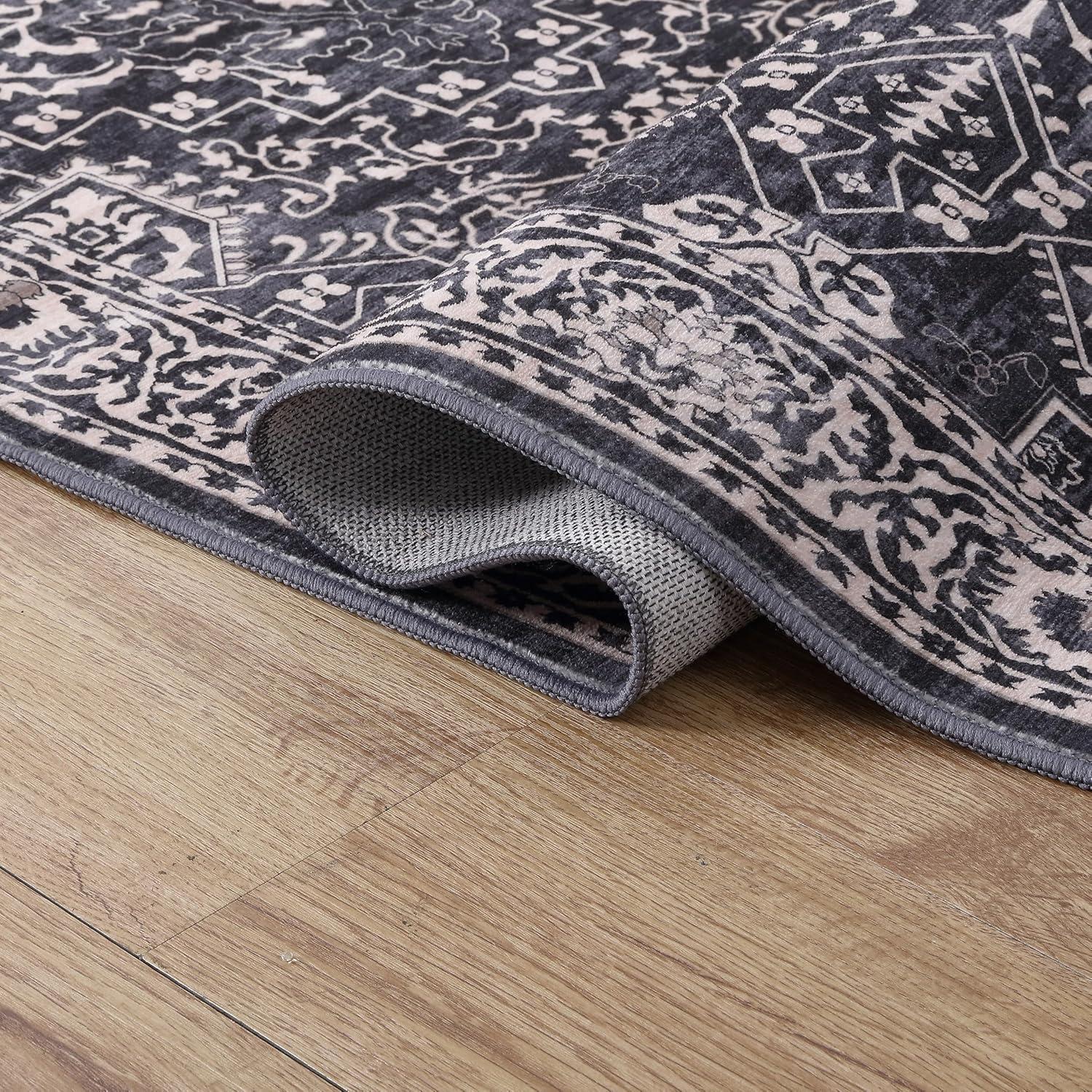 image:imageJONATHAN Y UltraSoft MachineWashable Rug with NonSkid Backing Dark GrayMulti 5x8 Eleanor Vintage Medallion Border NonShedding Velvet Luxury Feel for Living Room Dining Room BedroomDark GrayMulti