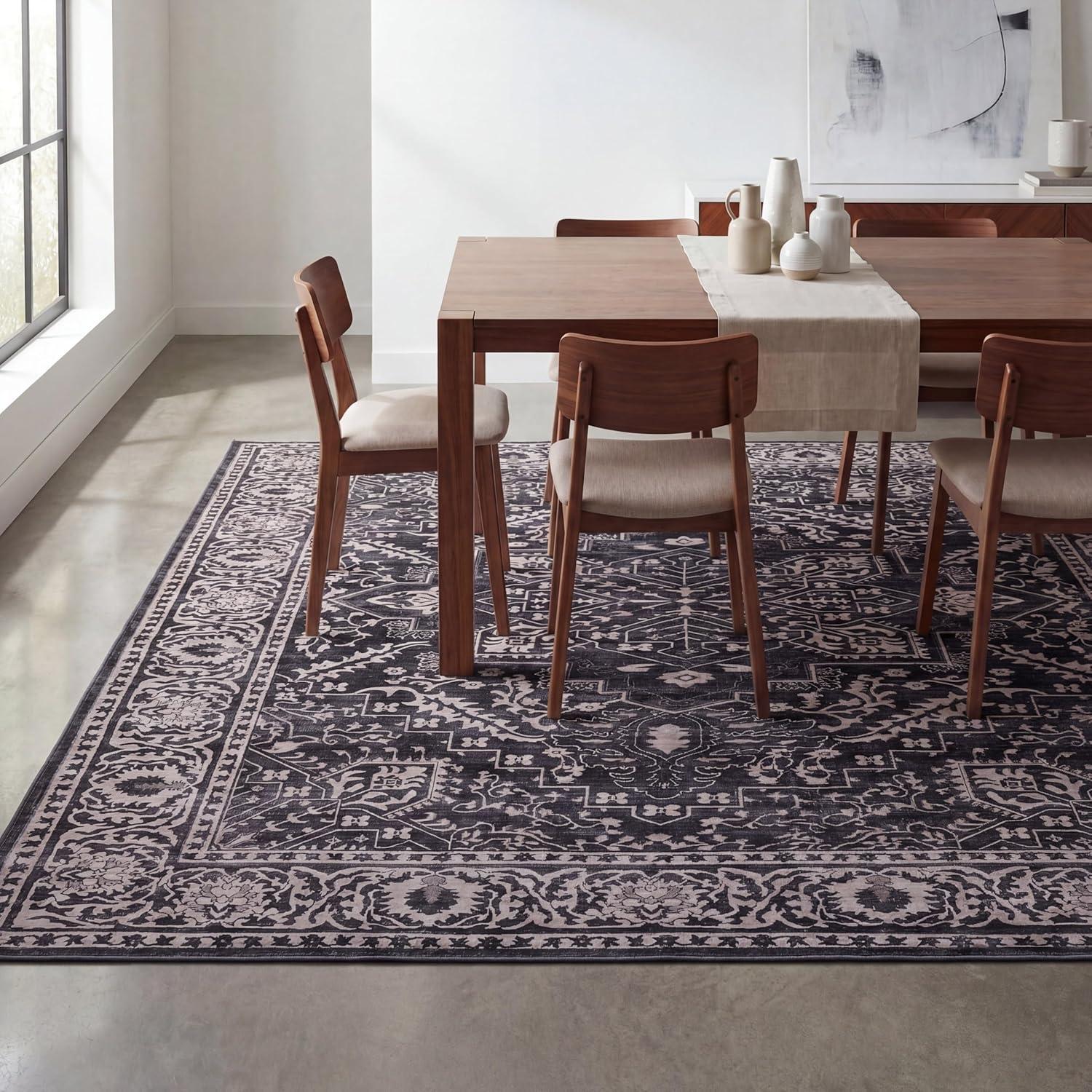 image:imageJONATHAN Y UltraSoft MachineWashable Rug with NonSkid Backing Dark GrayMulti 5x8 Eleanor Vintage Medallion Border NonShedding Velvet Luxury Feel for Living Room Dining Room BedroomDark GrayMulti