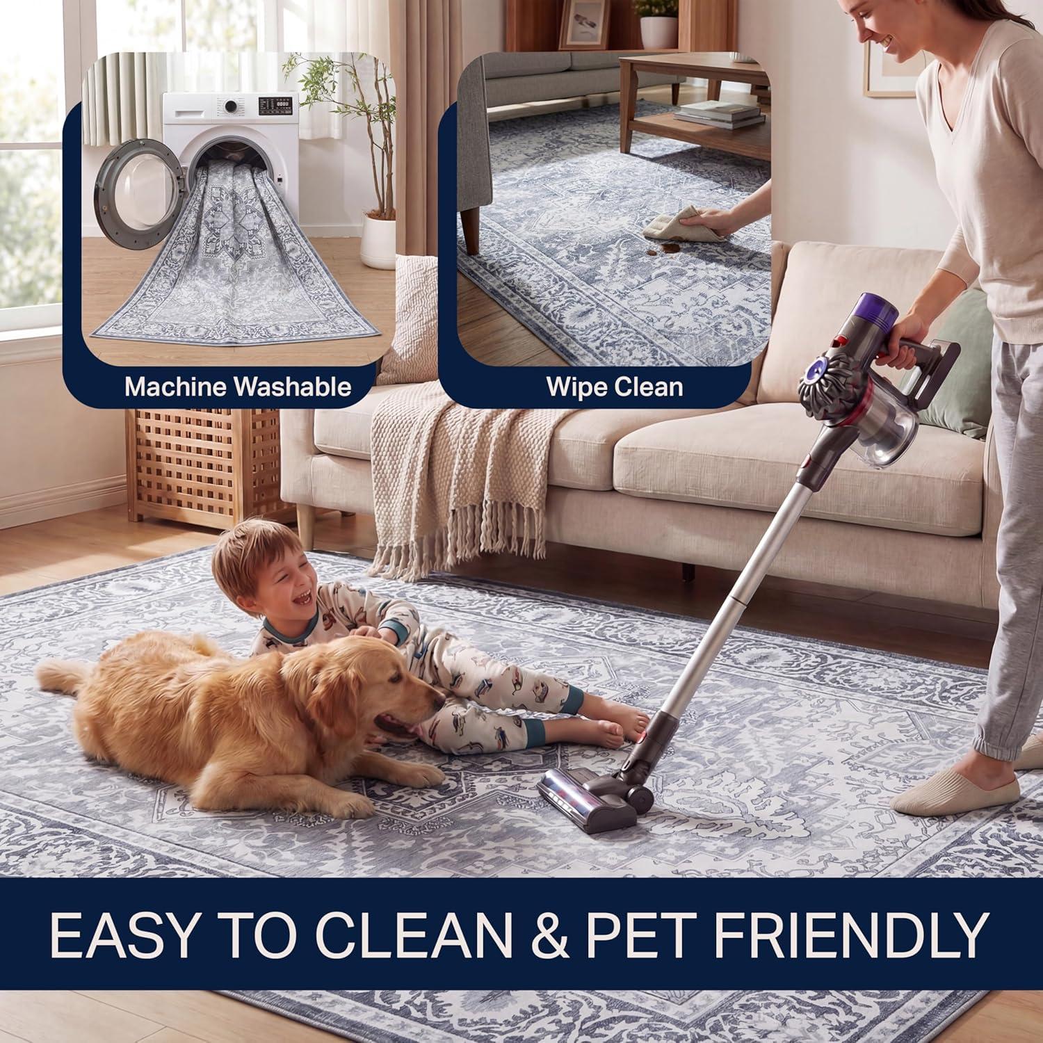 image:imageJONATHAN Y UltraSoft MachineWashable Rug with NonSkid Backing Dark GrayMulti 5x8 Eleanor Vintage Medallion Border NonShedding Velvet Luxury Feel for Living Room Dining Room BedroomIvoryGray