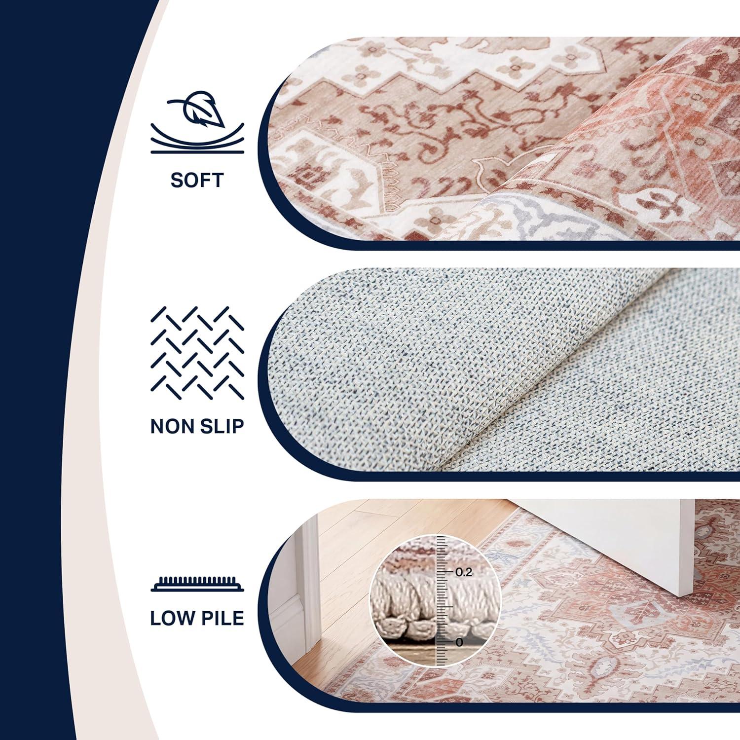 image:imageJONATHAN Y UltraSoft MachineWashable Rug with NonSkid Backing Dark GrayMulti 5x8 Eleanor Vintage Medallion Border NonShedding Velvet Luxury Feel for Living Room Dining Room BedroomCreamTerra