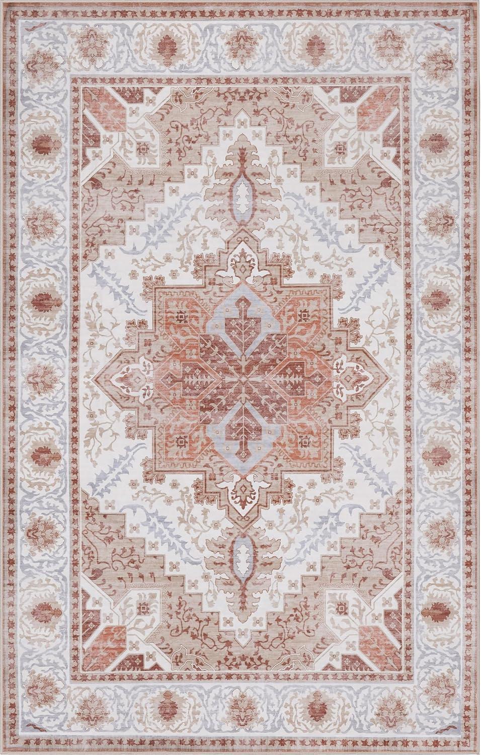 image:imageJONATHAN Y UltraSoft MachineWashable Rug with NonSkid Backing Dark GrayMulti 5x8 Eleanor Vintage Medallion Border NonShedding Velvet Luxury Feel for Living Room Dining Room BedroomCreamTerra