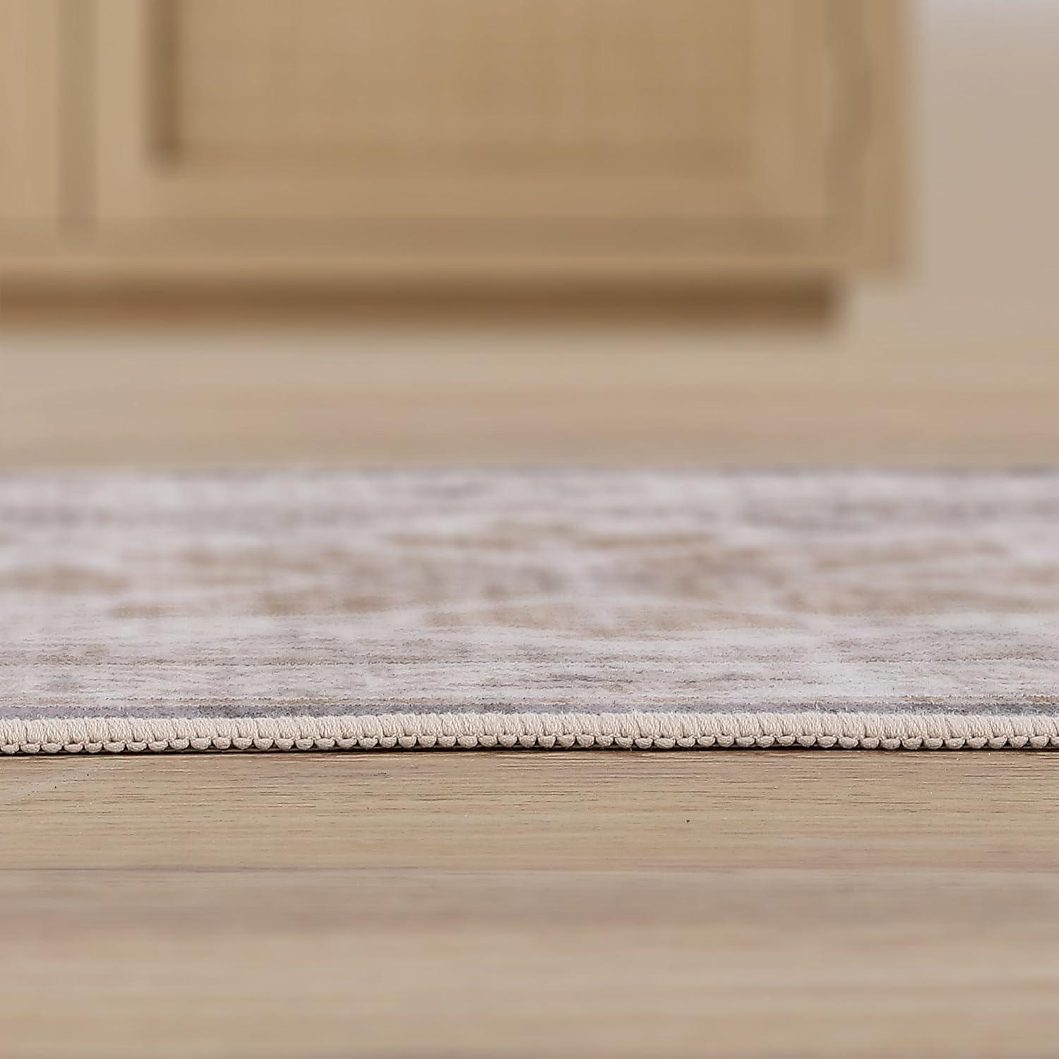 image:imageJONATHAN Y UltraSoft MachineWashable Rug with NonSkid Backing Dark GrayMulti 5x8 Eleanor Vintage Medallion Border NonShedding Velvet Luxury Feel for Living Room Dining Room BedroomCreamBeige