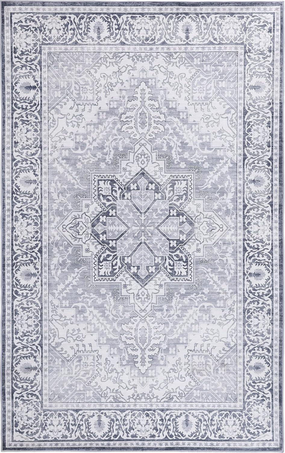 image:imageJONATHAN Y UltraSoft MachineWashable Rug with NonSkid Backing Dark GrayMulti 5x8 Eleanor Vintage Medallion Border NonShedding Velvet Luxury Feel for Living Room Dining Room BedroomIvoryGray