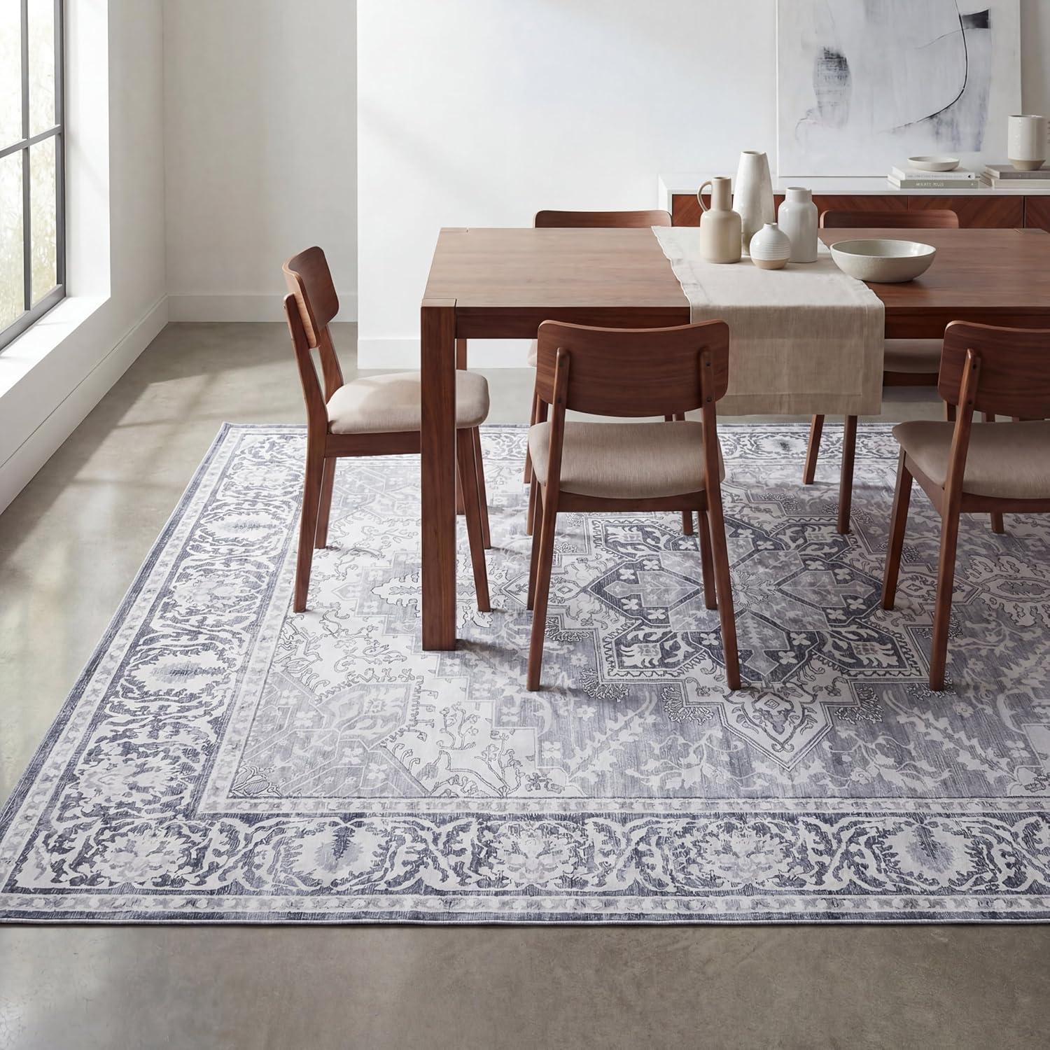 image:imageJONATHAN Y UltraSoft MachineWashable Rug with NonSkid Backing Dark GrayMulti 5x8 Eleanor Vintage Medallion Border NonShedding Velvet Luxury Feel for Living Room Dining Room BedroomIvoryGray