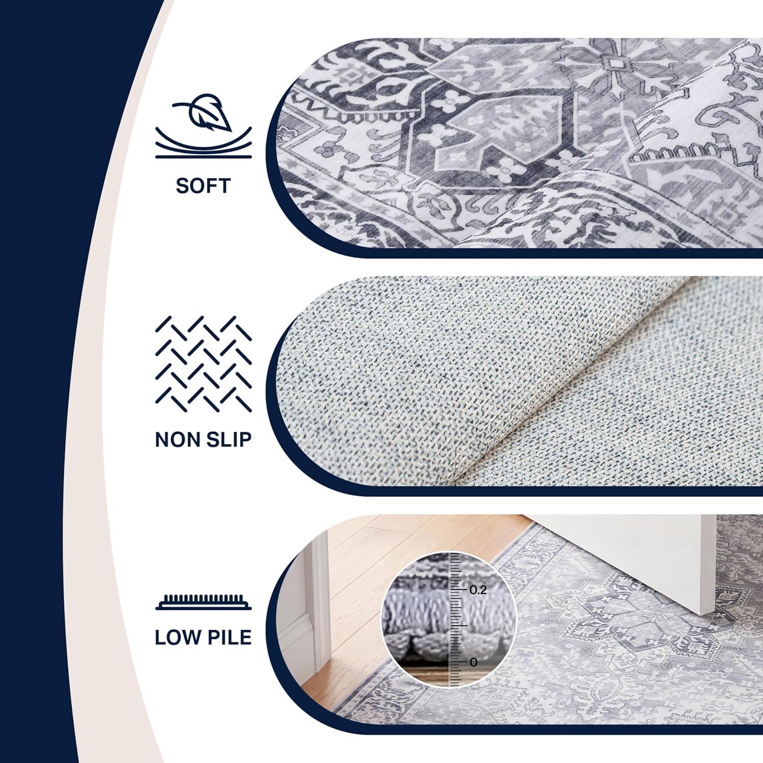 image:imageJONATHAN Y UltraSoft MachineWashable Rug with NonSkid Backing Dark GrayMulti 5x8 Eleanor Vintage Medallion Border NonShedding Velvet Luxury Feel for Living Room Dining Room BedroomIvoryGray
