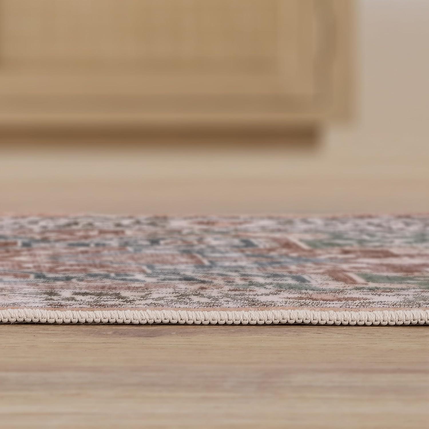 image:imageJONATHAN Y UltraSoft MachineWashable Rug with NonSkid Backing Dark GrayMulti 5x8 Eleanor Vintage Medallion Border NonShedding Velvet Luxury Feel for Living Room Dining Room BedroomGreenBrown