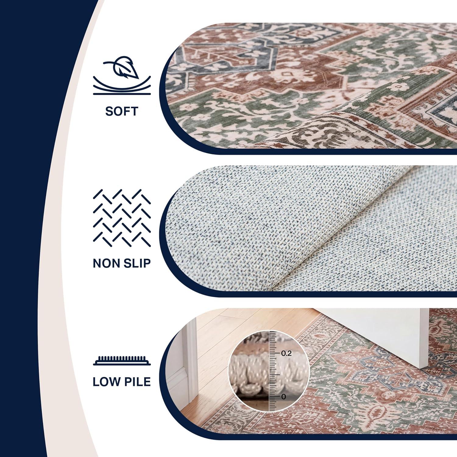 image:imageJONATHAN Y UltraSoft MachineWashable Rug with NonSkid Backing Dark GrayMulti 5x8 Eleanor Vintage Medallion Border NonShedding Velvet Luxury Feel for Living Room Dining Room BedroomGreenBrown