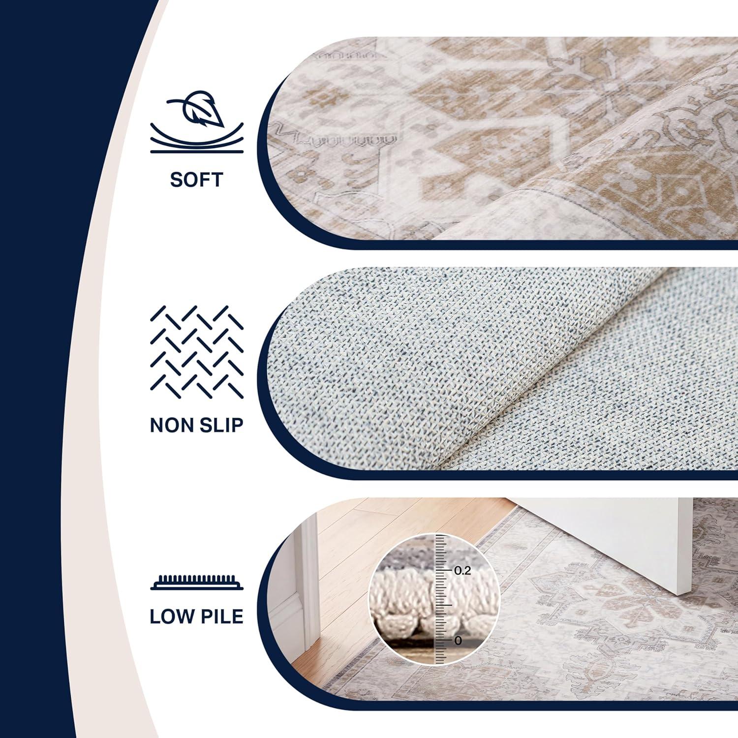 image:imageJONATHAN Y UltraSoft MachineWashable Rug with NonSkid Backing Dark GrayMulti 5x8 Eleanor Vintage Medallion Border NonShedding Velvet Luxury Feel for Living Room Dining Room BedroomCreamBeige