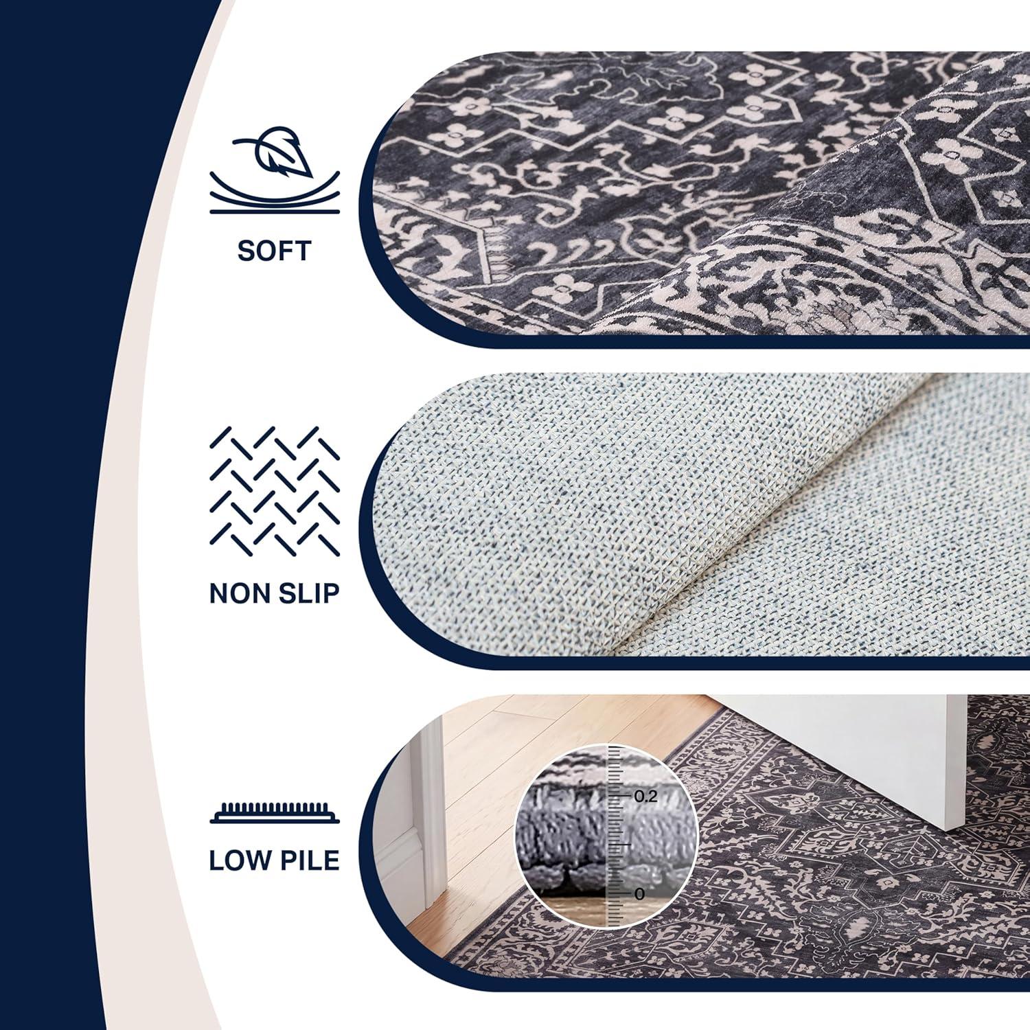 image:imageJONATHAN Y UltraSoft MachineWashable Rug with NonSkid Backing Dark GrayMulti 5x8 Eleanor Vintage Medallion Border NonShedding Velvet Luxury Feel for Living Room Dining Room BedroomDark GrayMulti