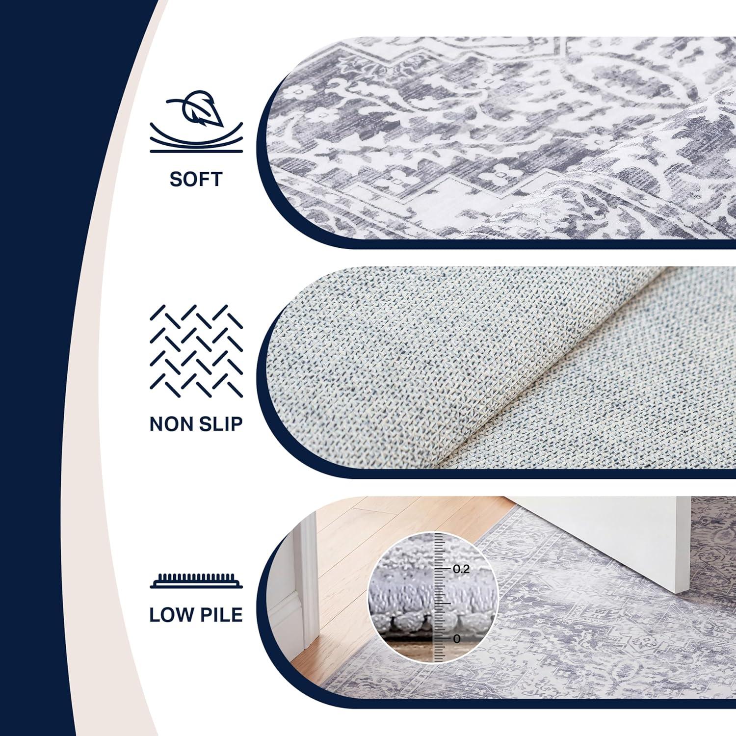 image:imageJONATHAN Y UltraSoft MachineWashable Rug with NonSkid Backing Dark GrayMulti 5x8 Eleanor Vintage Medallion Border NonShedding Velvet Luxury Feel for Living Room Dining Room BedroomLight GrayIvory