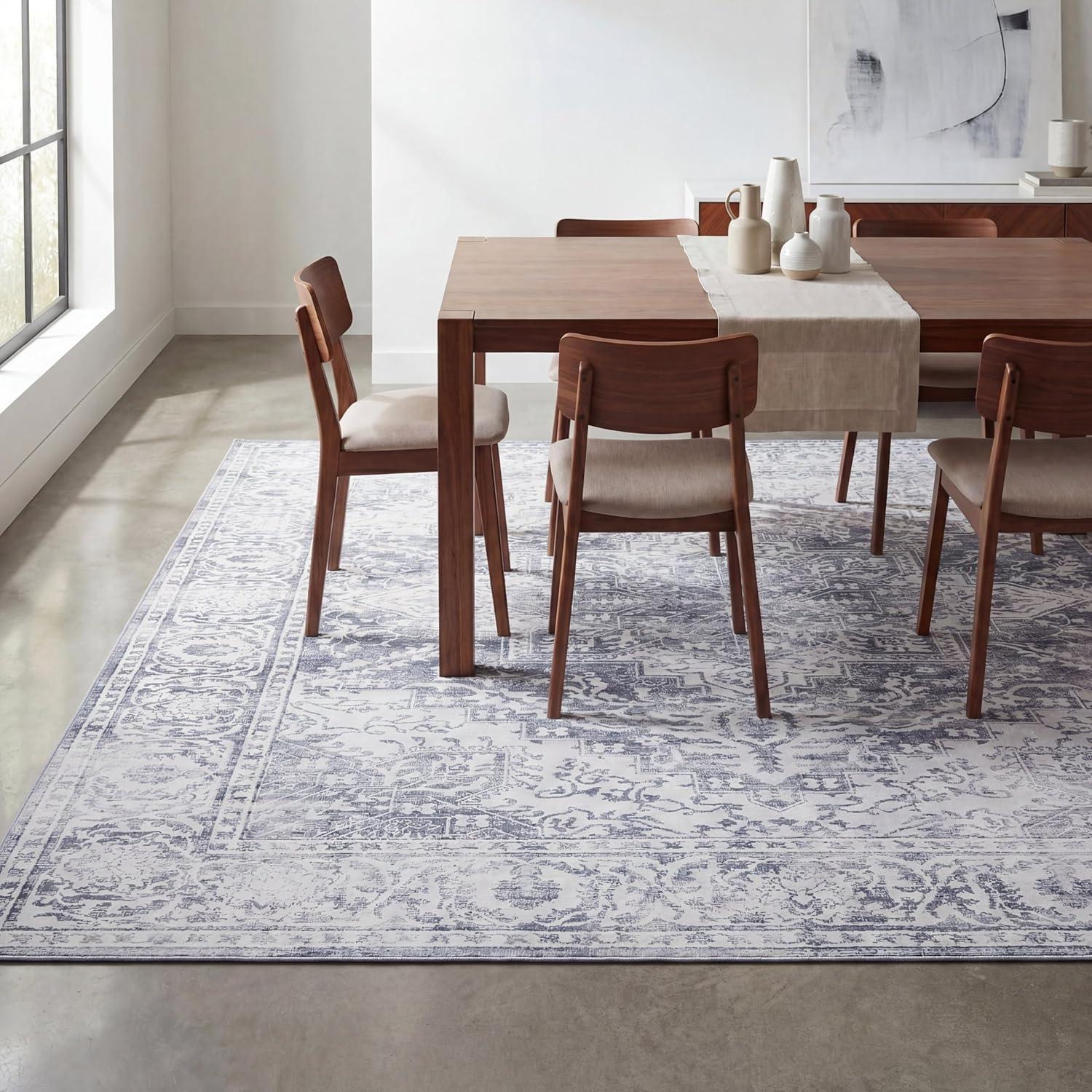 image:imageJONATHAN Y UltraSoft MachineWashable Rug with NonSkid Backing Dark GrayMulti 5x8 Eleanor Vintage Medallion Border NonShedding Velvet Luxury Feel for Living Room Dining Room BedroomLight GrayIvory