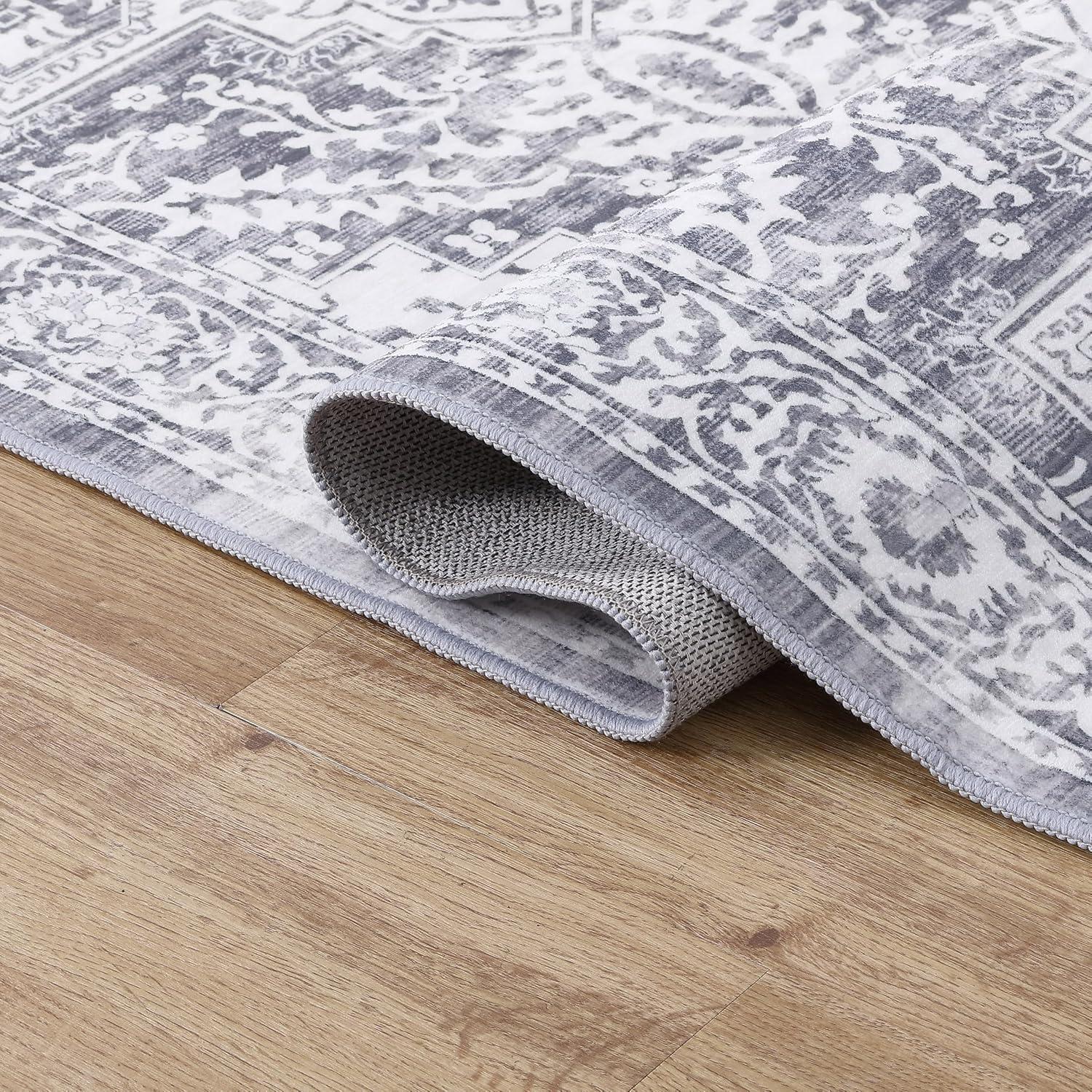 image:imageJONATHAN Y UltraSoft MachineWashable Rug with NonSkid Backing Dark GrayMulti 5x8 Eleanor Vintage Medallion Border NonShedding Velvet Luxury Feel for Living Room Dining Room BedroomLight GrayIvory