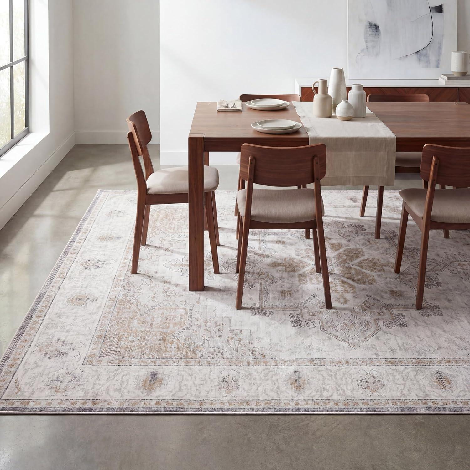 image:imageJONATHAN Y UltraSoft MachineWashable Rug with NonSkid Backing Dark GrayMulti 5x8 Eleanor Vintage Medallion Border NonShedding Velvet Luxury Feel for Living Room Dining Room BedroomCreamBeige