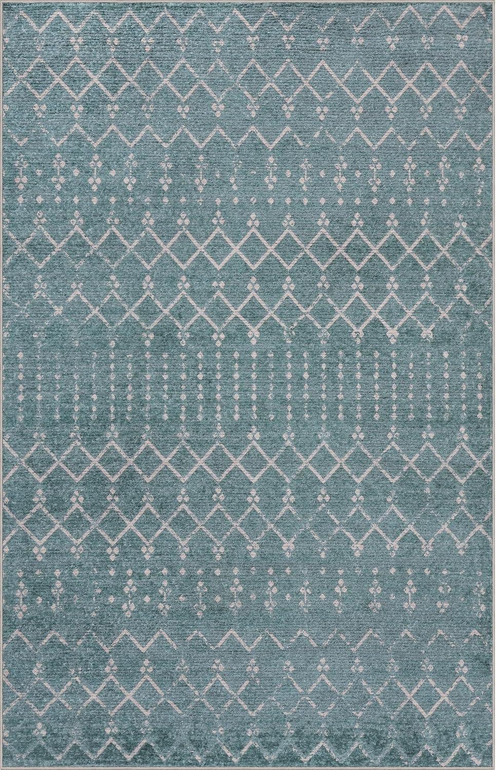 image:imageJONATHAN Y UltraSoft MachineWashable Rug with NonSkid Backing GrayIvory 5x8 Leila Moroccan Diamond Trellis NonShedding Velvet Luxury Feel for Living Room Dining Room Bedroom CMR101C5TealIvory