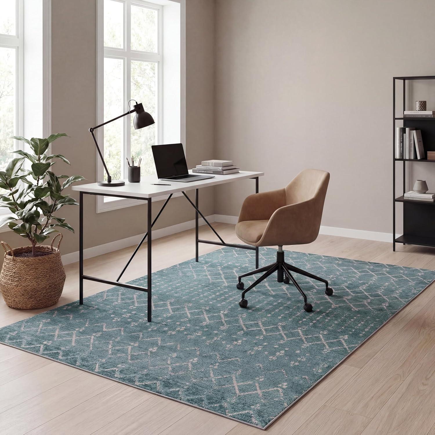 image:imageJONATHAN Y UltraSoft MachineWashable Rug with NonSkid Backing GrayIvory 5x8 Leila Moroccan Diamond Trellis NonShedding Velvet Luxury Feel for Living Room Dining Room Bedroom CMR101C5TealIvory