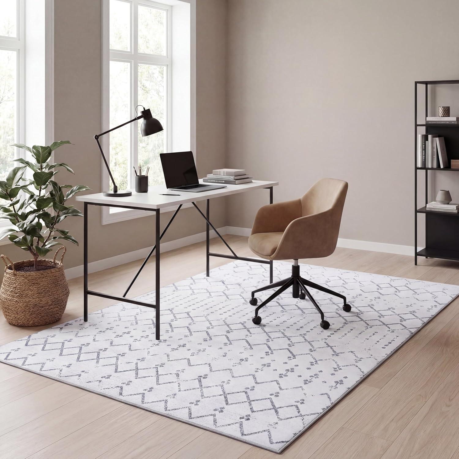 image:imageJONATHAN Y UltraSoft MachineWashable Rug with NonSkid Backing GrayIvory 5x8 Leila Moroccan Diamond Trellis NonShedding Velvet Luxury Feel for Living Room Dining Room Bedroom CMR101C5IvoryGray
