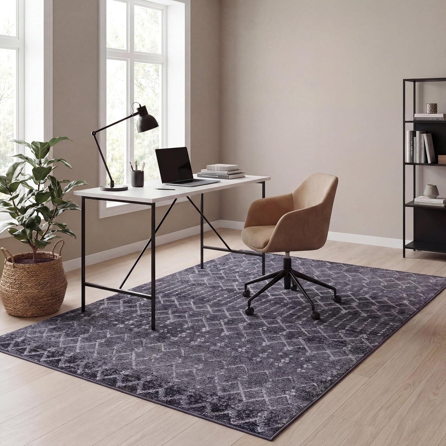 image:imageJONATHAN Y UltraSoft MachineWashable Rug with NonSkid Backing GrayIvory 5x8 Leila Moroccan Diamond Trellis NonShedding Velvet Luxury Feel for Living Room Dining Room Bedroom CMR101C5GrayIvory