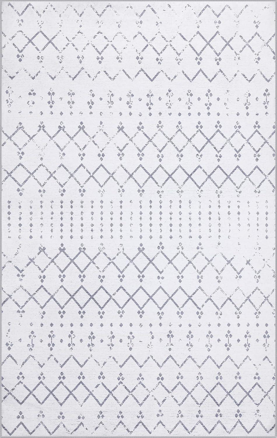 image:imageJONATHAN Y UltraSoft MachineWashable Rug with NonSkid Backing GrayIvory 5x8 Leila Moroccan Diamond Trellis NonShedding Velvet Luxury Feel for Living Room Dining Room Bedroom CMR101C5IvoryGray