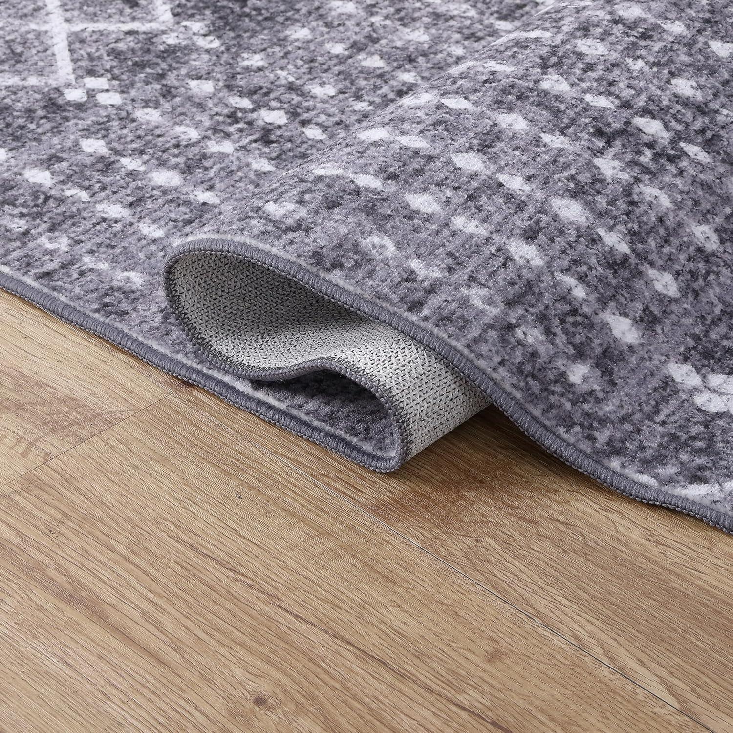 image:imageJONATHAN Y UltraSoft MachineWashable Rug with NonSkid Backing GrayIvory 5x8 Leila Moroccan Diamond Trellis NonShedding Velvet Luxury Feel for Living Room Dining Room Bedroom CMR101C5GrayIvory