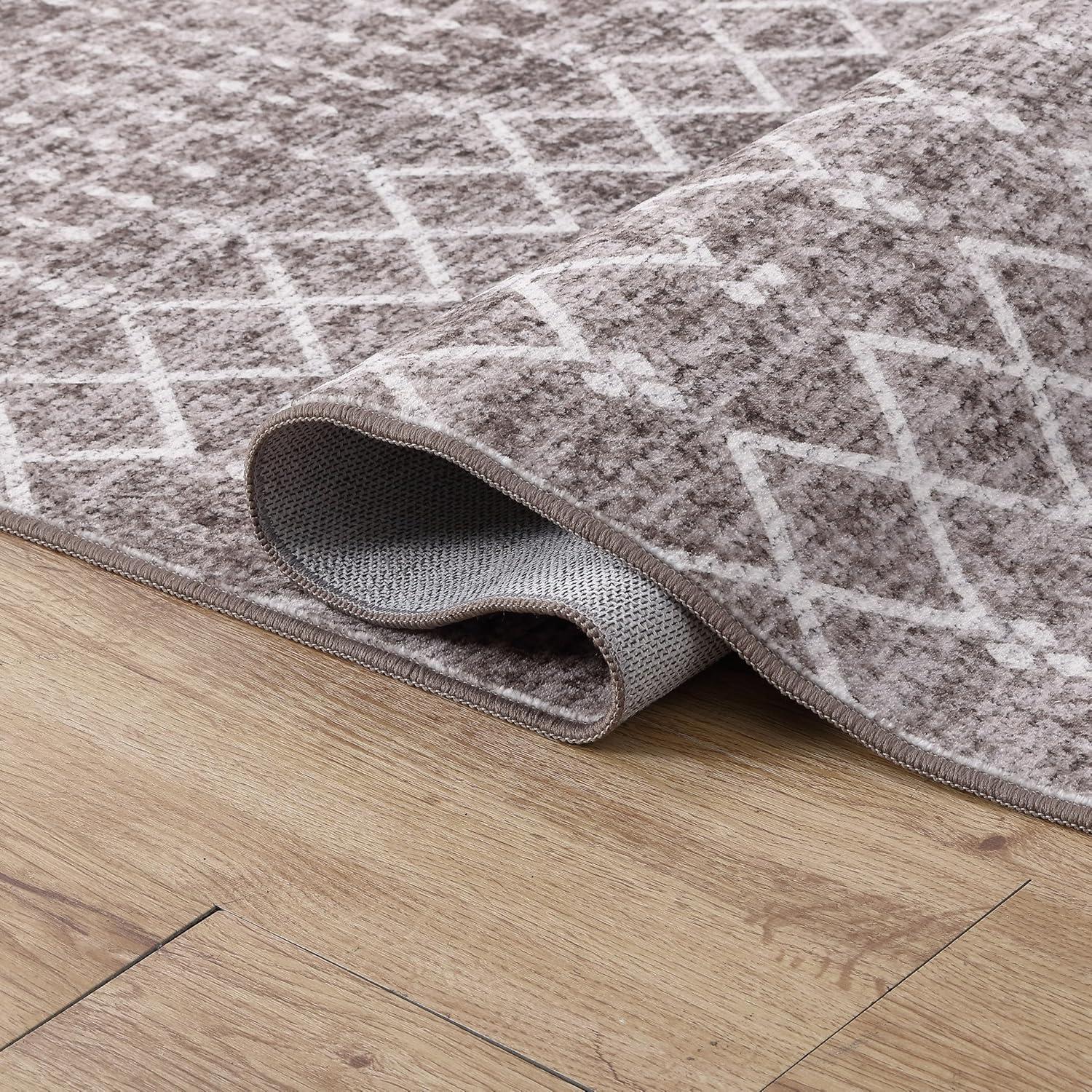 image:imageJONATHAN Y UltraSoft MachineWashable Rug with NonSkid Backing GrayIvory 5x8 Leila Moroccan Diamond Trellis NonShedding Velvet Luxury Feel for Living Room Dining Room Bedroom CMR101C5TaupeIvory