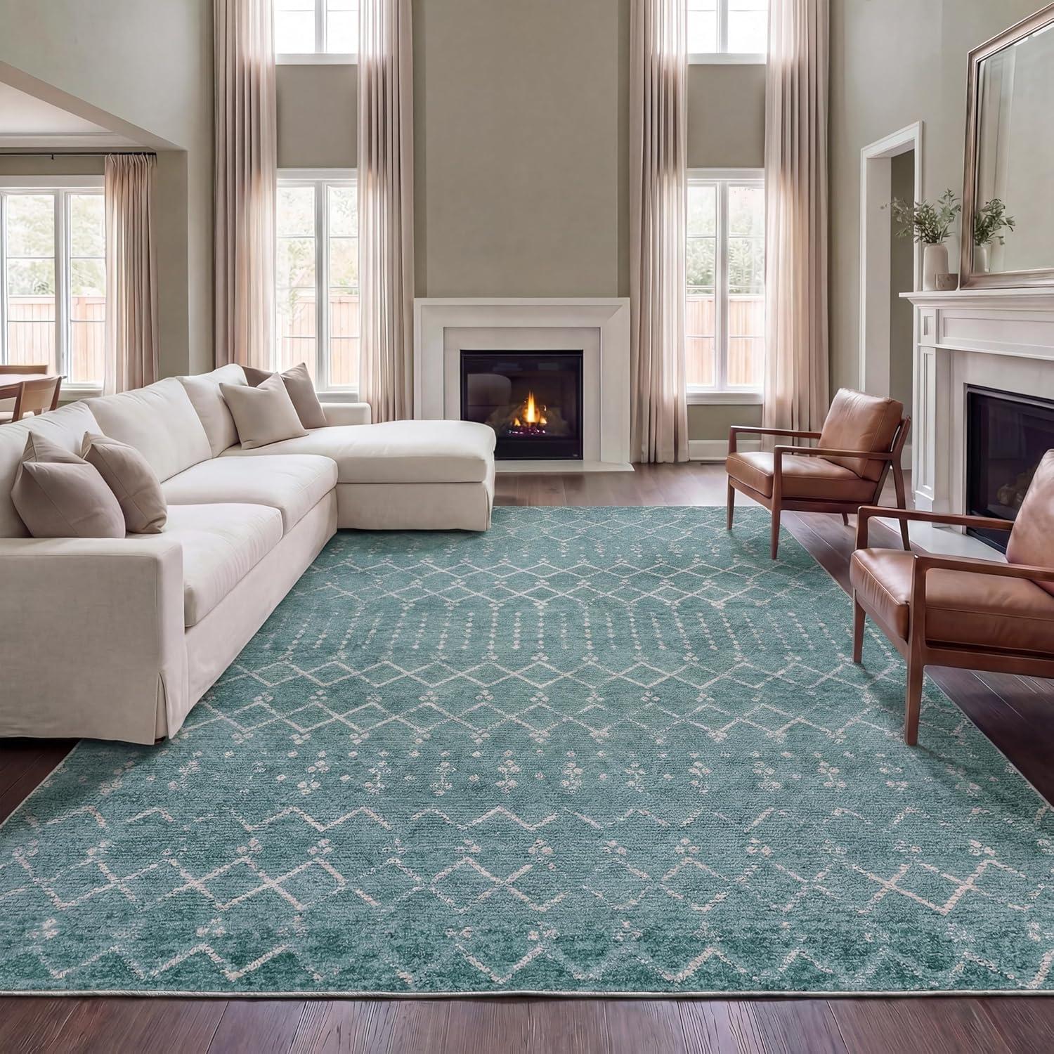 image:imageJONATHAN Y UltraSoft MachineWashable Rug with NonSkid Backing GrayIvory 5x8 Leila Moroccan Diamond Trellis NonShedding Velvet Luxury Feel for Living Room Dining Room Bedroom CMR101C5TealIvory