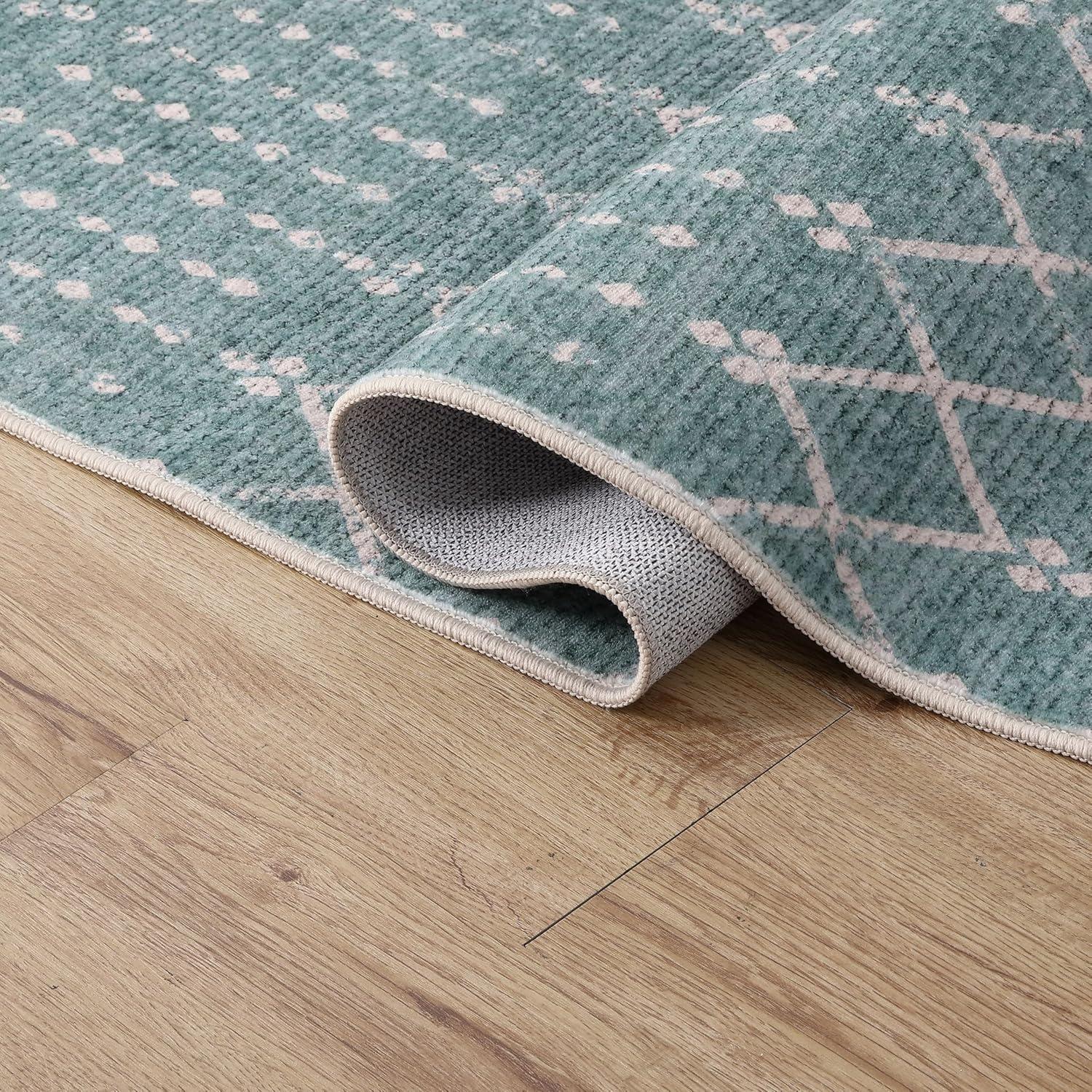 image:imageJONATHAN Y UltraSoft MachineWashable Rug with NonSkid Backing GrayIvory 5x8 Leila Moroccan Diamond Trellis NonShedding Velvet Luxury Feel for Living Room Dining Room Bedroom CMR101C5TealIvory