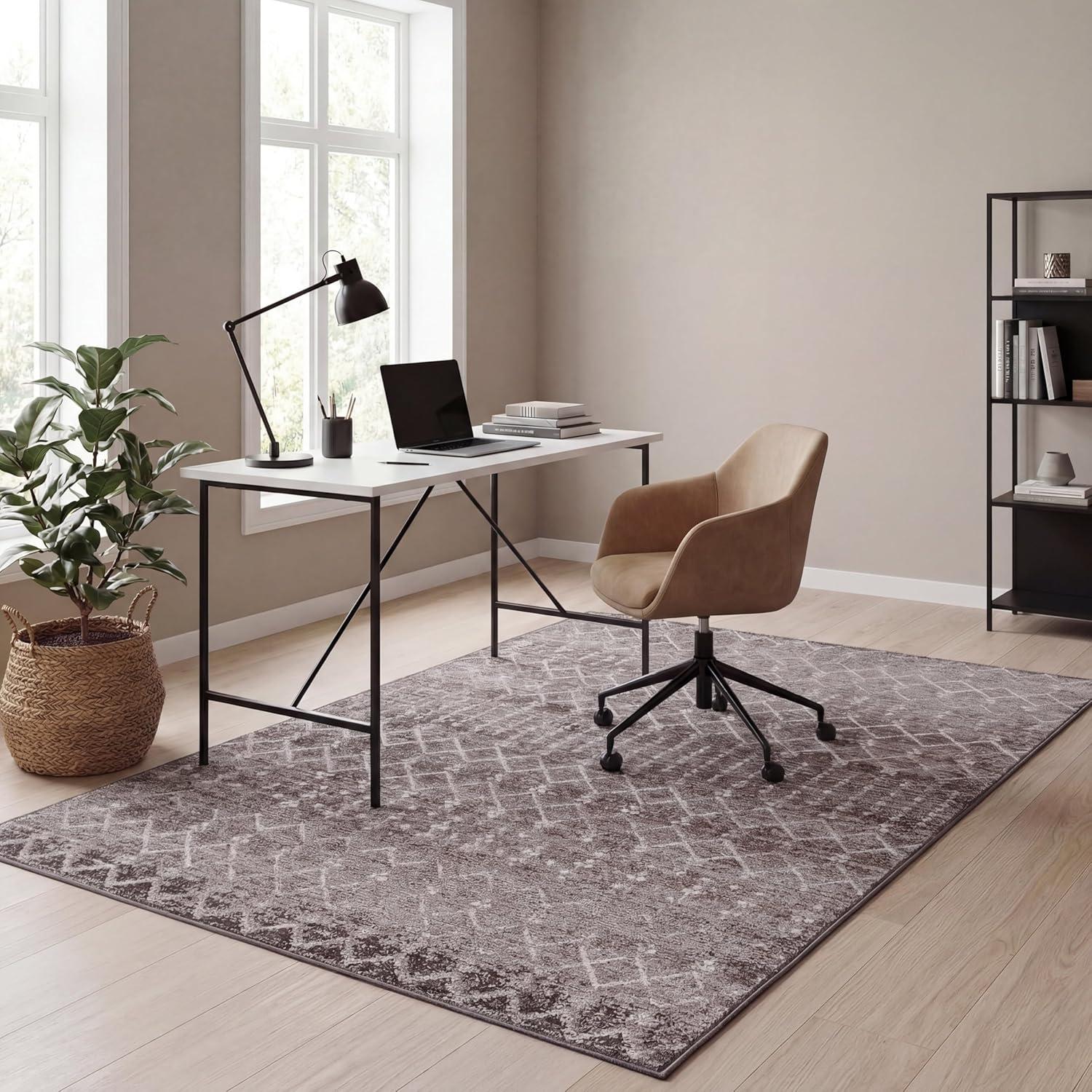 image:imageJONATHAN Y UltraSoft MachineWashable Rug with NonSkid Backing GrayIvory 5x8 Leila Moroccan Diamond Trellis NonShedding Velvet Luxury Feel for Living Room Dining Room Bedroom CMR101C5TaupeIvory