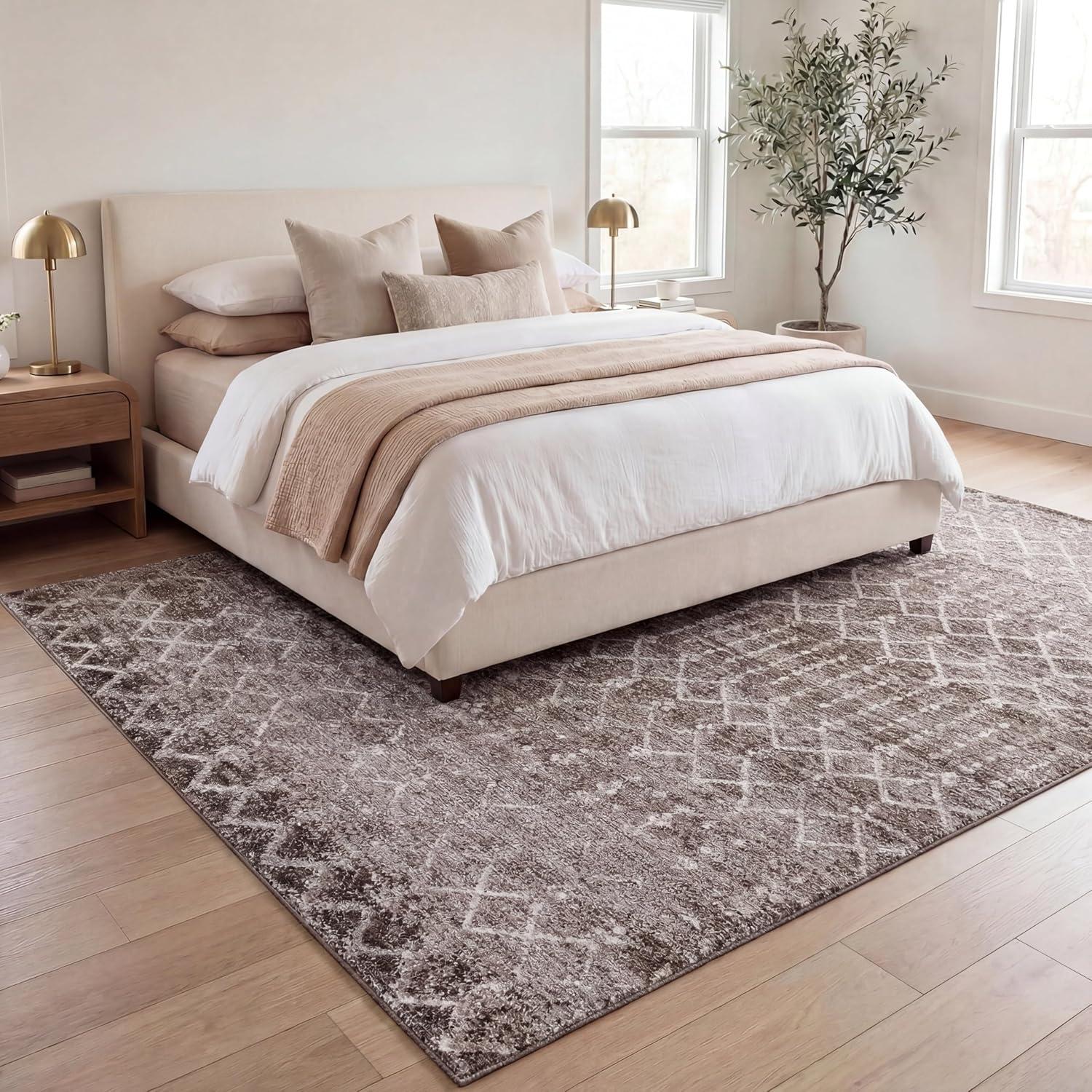 image:imageJONATHAN Y UltraSoft MachineWashable Rug with NonSkid Backing GrayIvory 5x8 Leila Moroccan Diamond Trellis NonShedding Velvet Luxury Feel for Living Room Dining Room Bedroom CMR101C5TaupeIvory