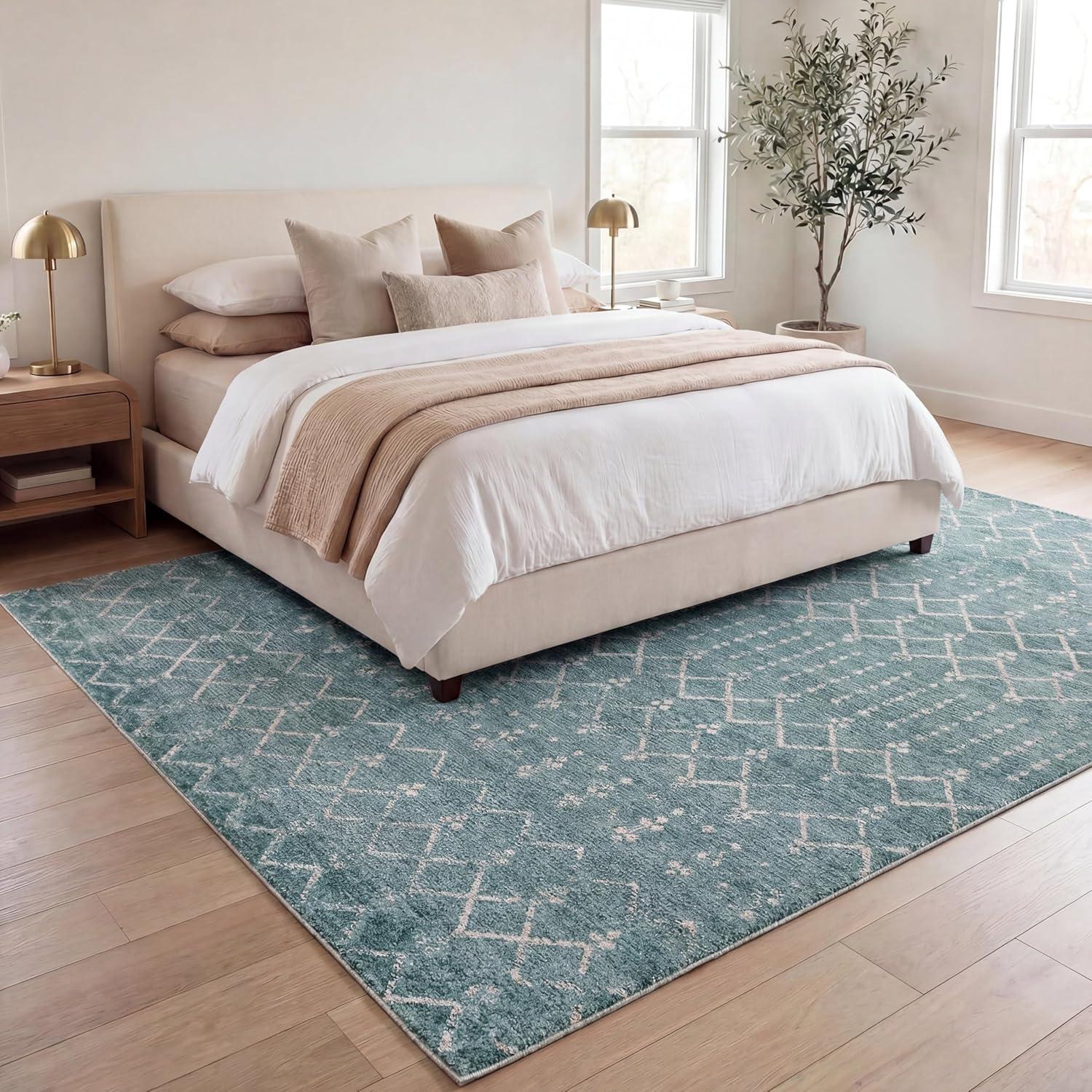 image:imageJONATHAN Y UltraSoft MachineWashable Rug with NonSkid Backing GrayIvory 5x8 Leila Moroccan Diamond Trellis NonShedding Velvet Luxury Feel for Living Room Dining Room Bedroom CMR101C5TealIvory