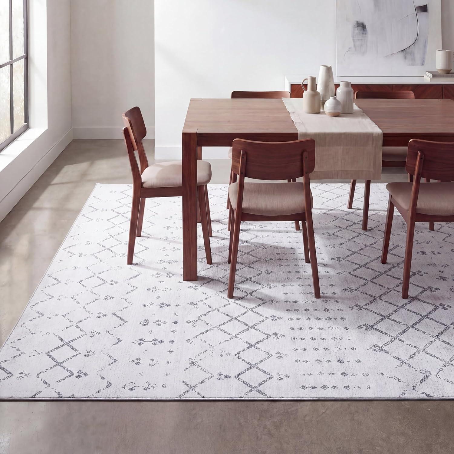 image:imageJONATHAN Y UltraSoft MachineWashable Rug with NonSkid Backing GrayIvory 5x8 Leila Moroccan Diamond Trellis NonShedding Velvet Luxury Feel for Living Room Dining Room Bedroom CMR101C5IvoryGray