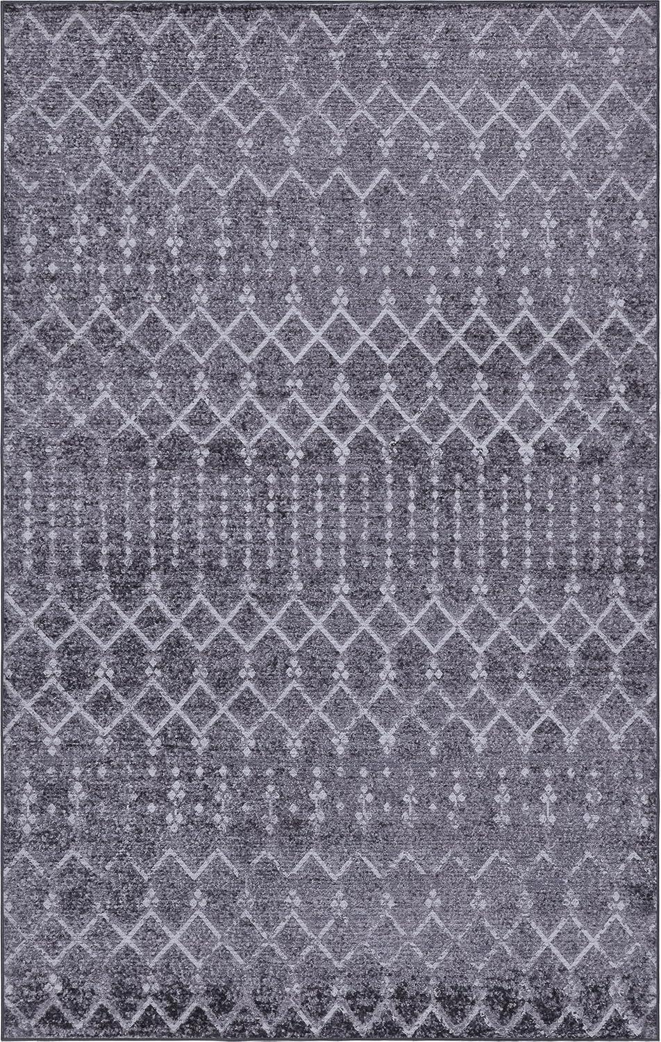 image:imageJONATHAN Y UltraSoft MachineWashable Rug with NonSkid Backing GrayIvory 5x8 Leila Moroccan Diamond Trellis NonShedding Velvet Luxury Feel for Living Room Dining Room Bedroom CMR101C5GrayIvory