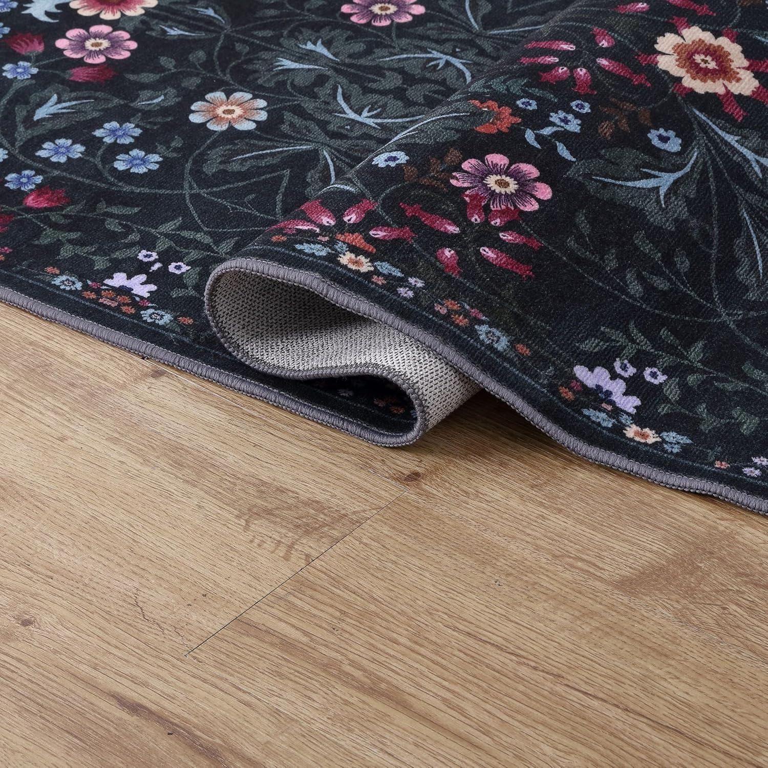 image:imageJONATHAN Y UltraSoft MachineWashable Rug with NonSkid Backing TaupeMulti 5x8 Primrose Art Nouveau Floral Border NonShedding Velvet Luxury Feel for Living Room Dining Room Bedroom BTF100F5Dark GreenMulti