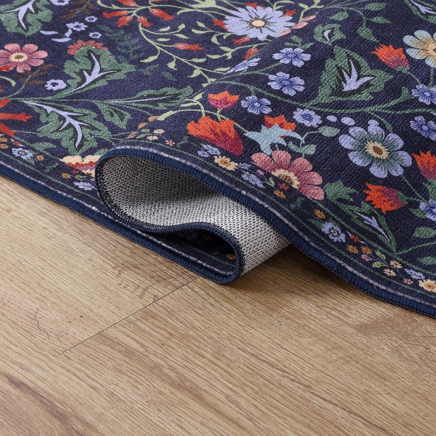 image:imageJONATHAN Y UltraSoft MachineWashable Rug with NonSkid Backing TaupeMulti 5x8 Primrose Art Nouveau Floral Border NonShedding Velvet Luxury Feel for Living Room Dining Room Bedroom BTF100F5GreenPink