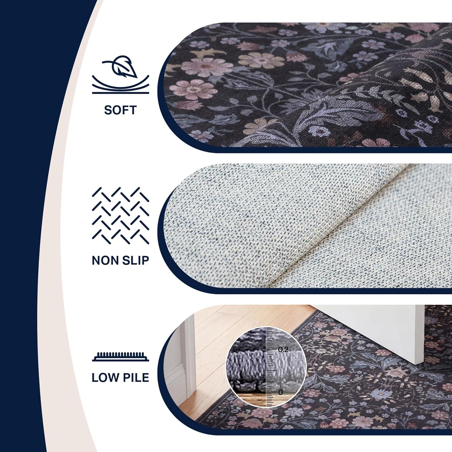 image:imageJONATHAN Y UltraSoft MachineWashable Rug with NonSkid Backing TaupeMulti 5x8 Primrose Art Nouveau Floral Border NonShedding Velvet Luxury Feel for Living Room Dining Room Bedroom BTF100F5Dark GrayMulti