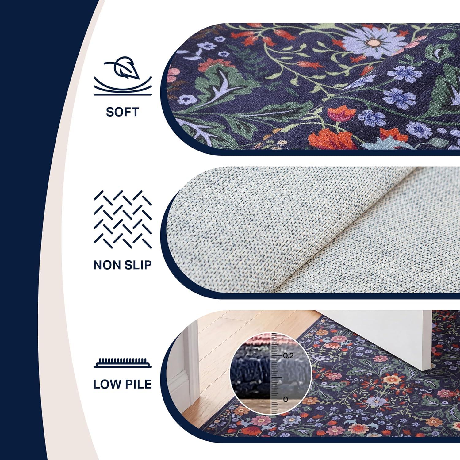 image:imageJONATHAN Y UltraSoft MachineWashable Rug with NonSkid Backing TaupeMulti 5x8 Primrose Art Nouveau Floral Border NonShedding Velvet Luxury Feel for Living Room Dining Room Bedroom BTF100F5GreenPink
