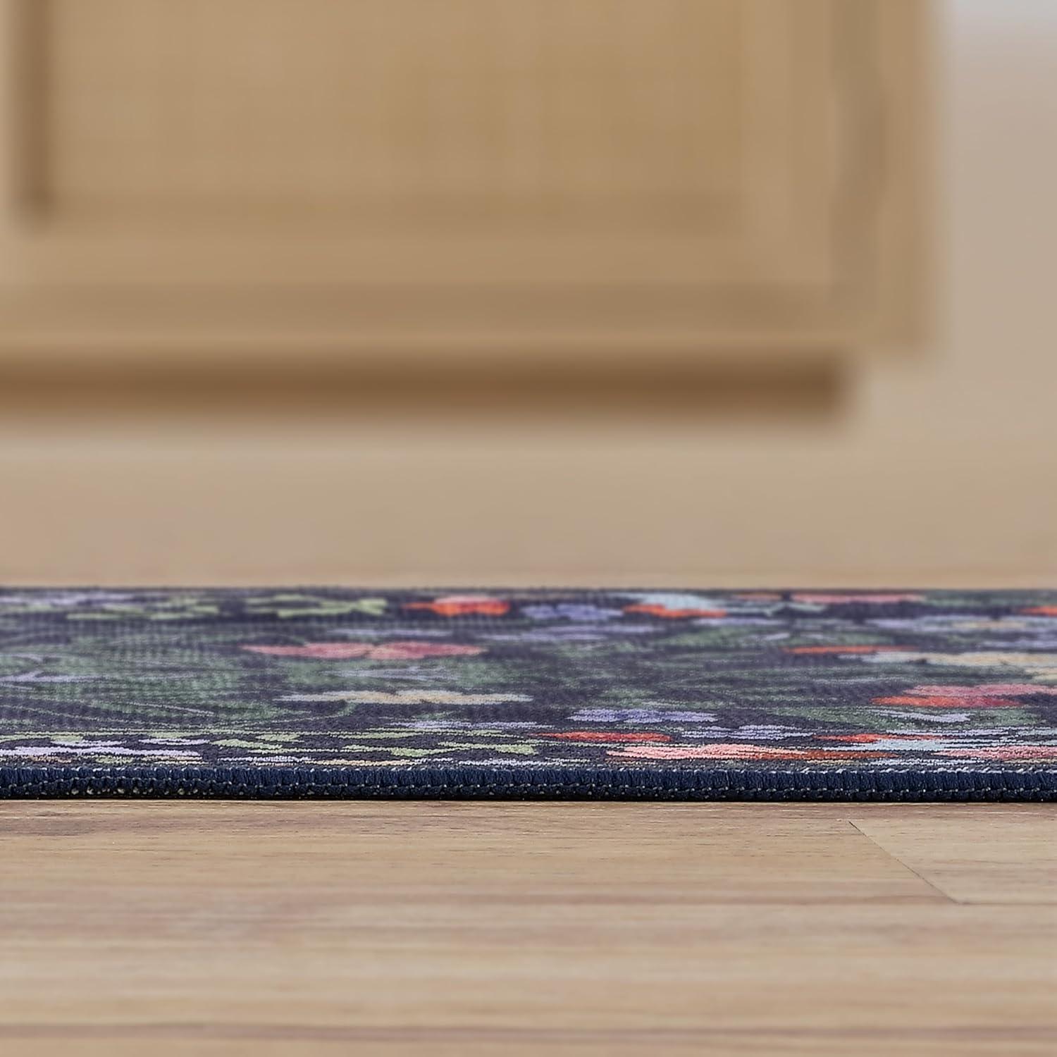 image:imageJONATHAN Y UltraSoft MachineWashable Rug with NonSkid Backing TaupeMulti 5x8 Primrose Art Nouveau Floral Border NonShedding Velvet Luxury Feel for Living Room Dining Room Bedroom BTF100F5GreenPink