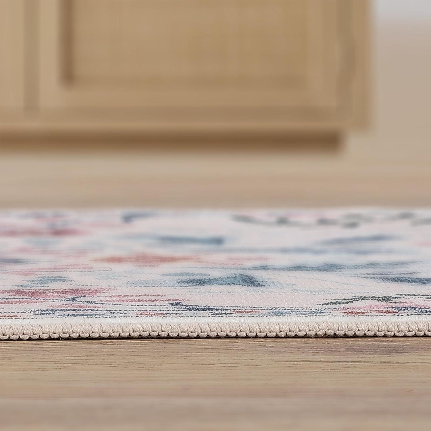 image:imageJONATHAN Y UltraSoft MachineWashable Rug with NonSkid Backing TaupeMulti 5x8 Primrose Art Nouveau Floral Border NonShedding Velvet Luxury Feel for Living Room Dining Room Bedroom BTF100F5CreamTurquoise