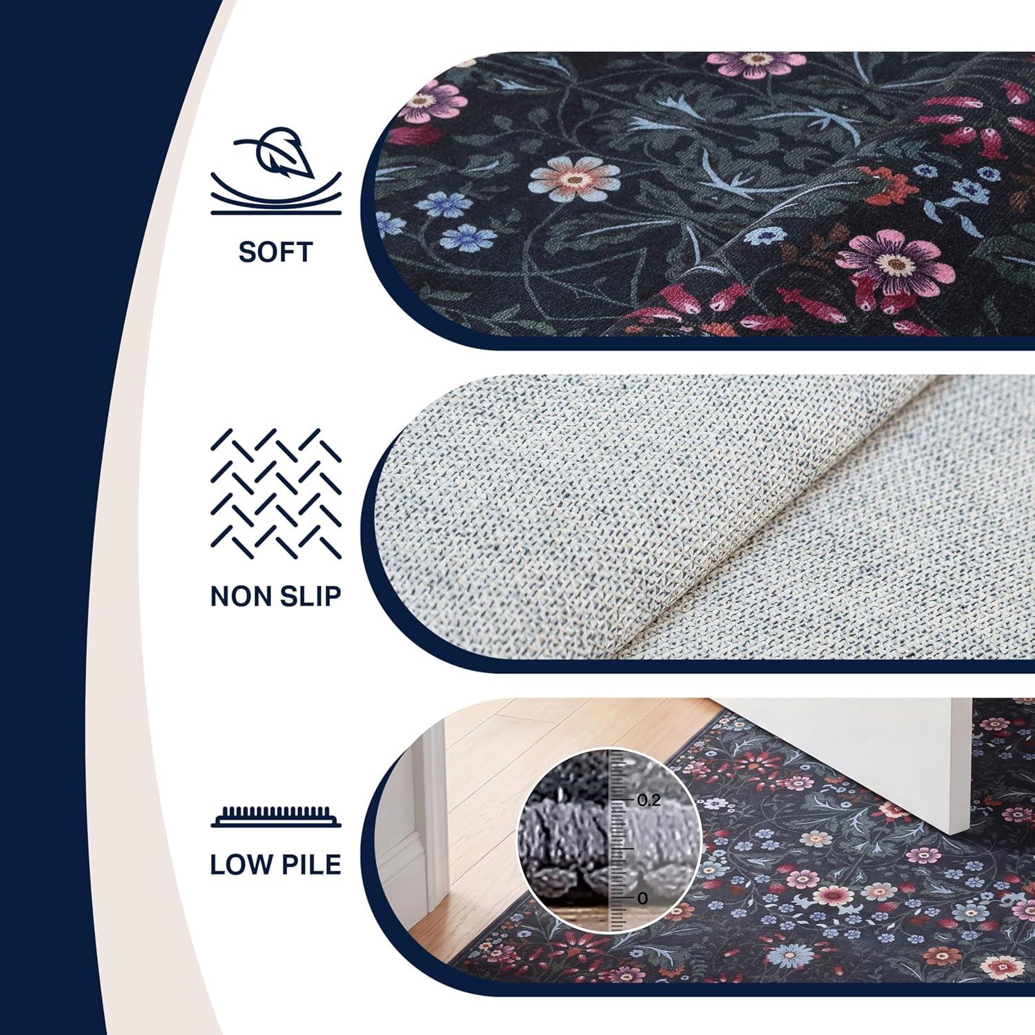 image:imageJONATHAN Y UltraSoft MachineWashable Rug with NonSkid Backing TaupeMulti 5x8 Primrose Art Nouveau Floral Border NonShedding Velvet Luxury Feel for Living Room Dining Room Bedroom BTF100F5Dark GreenMulti