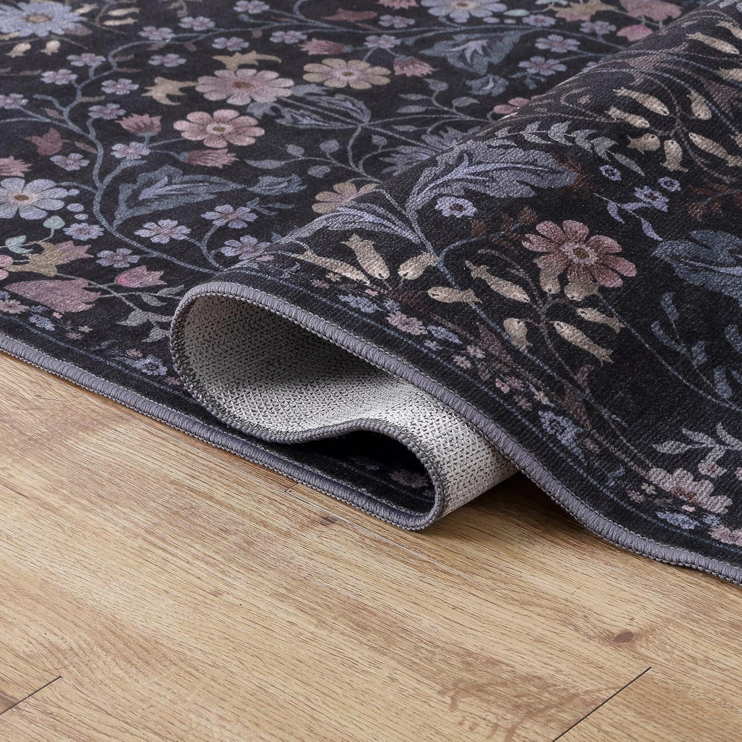 image:imageJONATHAN Y UltraSoft MachineWashable Rug with NonSkid Backing TaupeMulti 5x8 Primrose Art Nouveau Floral Border NonShedding Velvet Luxury Feel for Living Room Dining Room Bedroom BTF100F5Dark GrayMulti